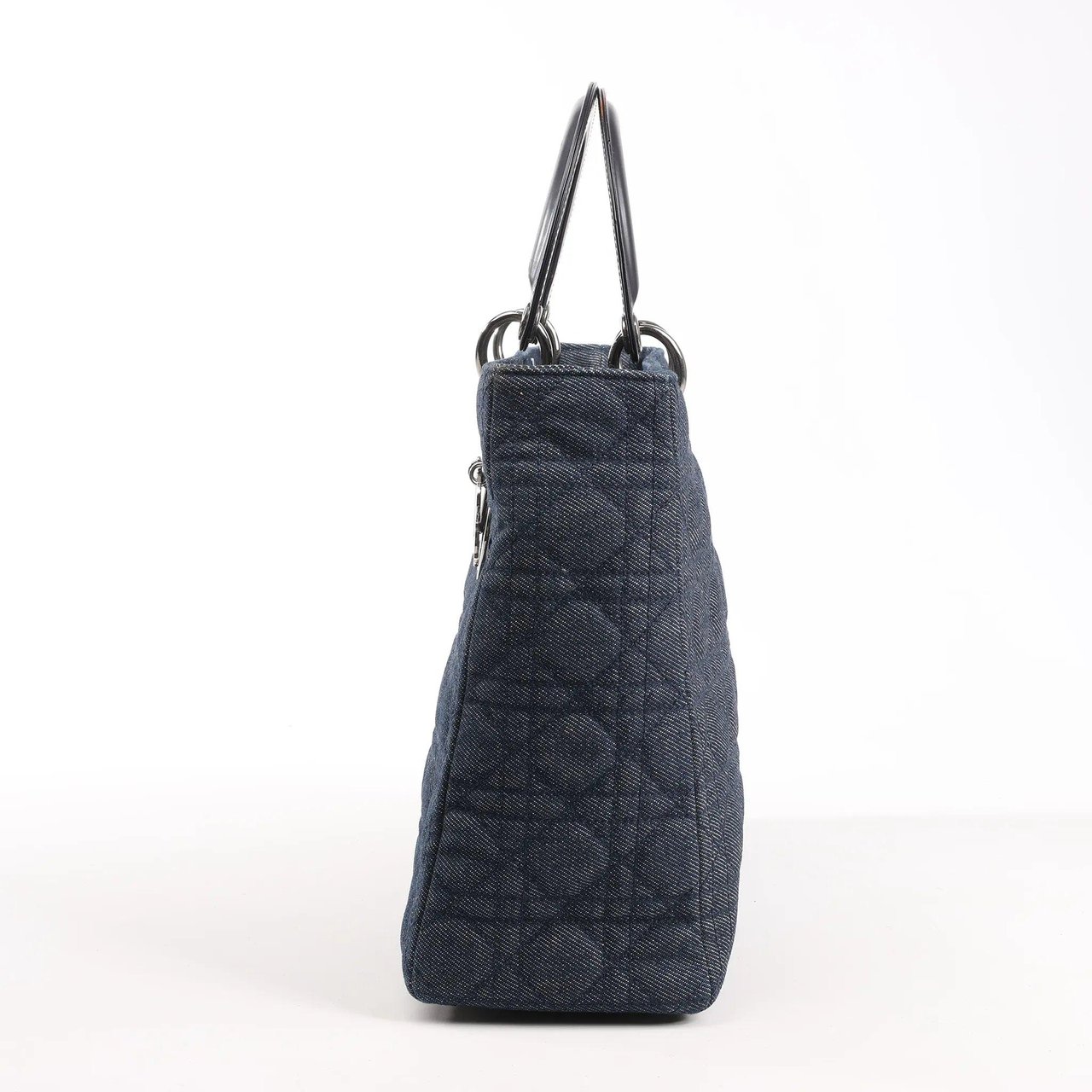 Dior Dior Lady Dior Dennim x Leather Cannage Large Handbag in Navy Blue Navy