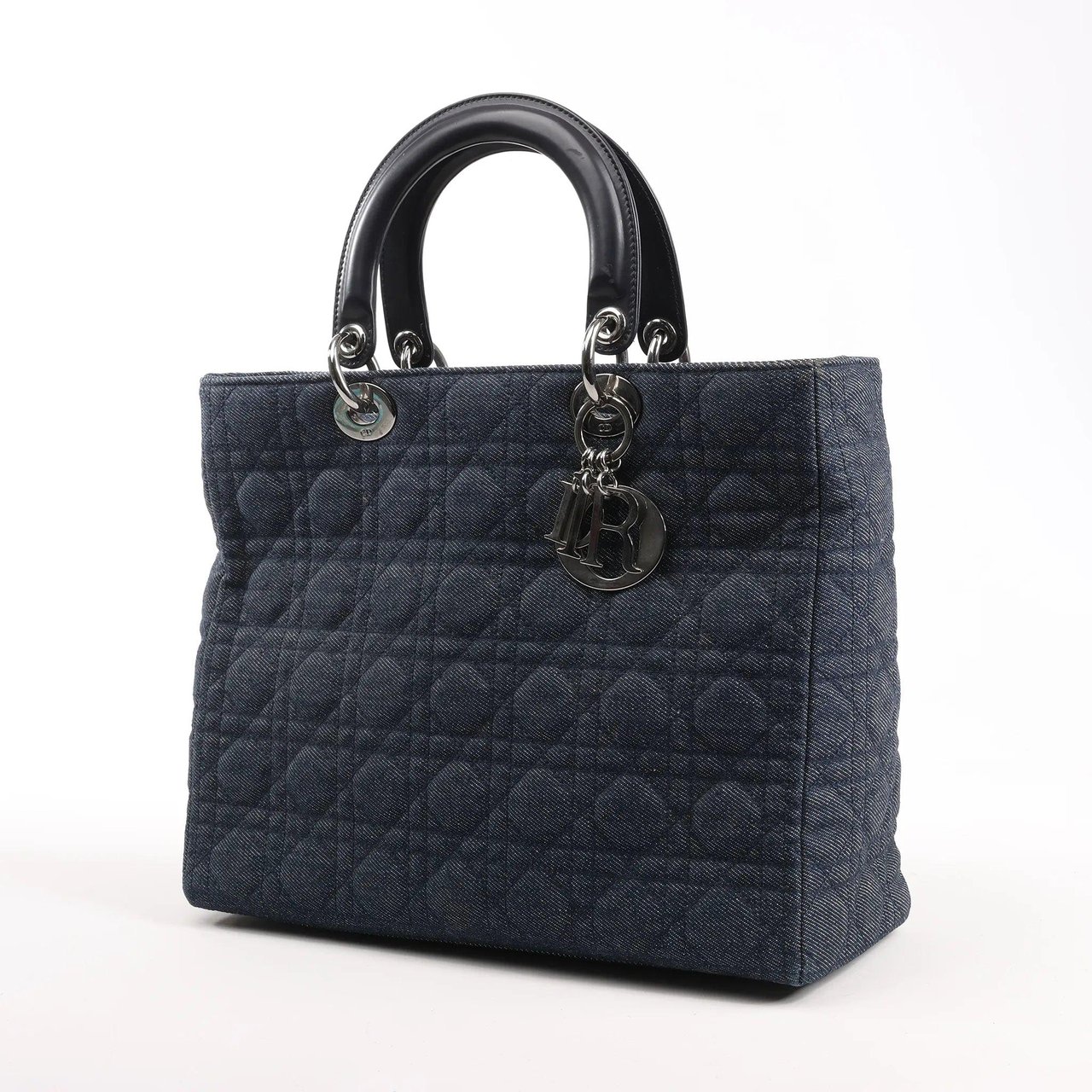 Dior Dior Lady Dior Dennim x Leather Cannage Large Handbag in Navy Blue Navy