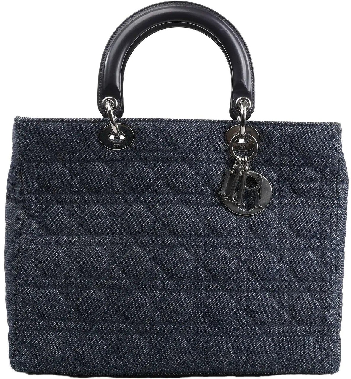 Dior Dior Lady Dior Dennim x Leather Cannage Large Handbag in Navy Blue Navy