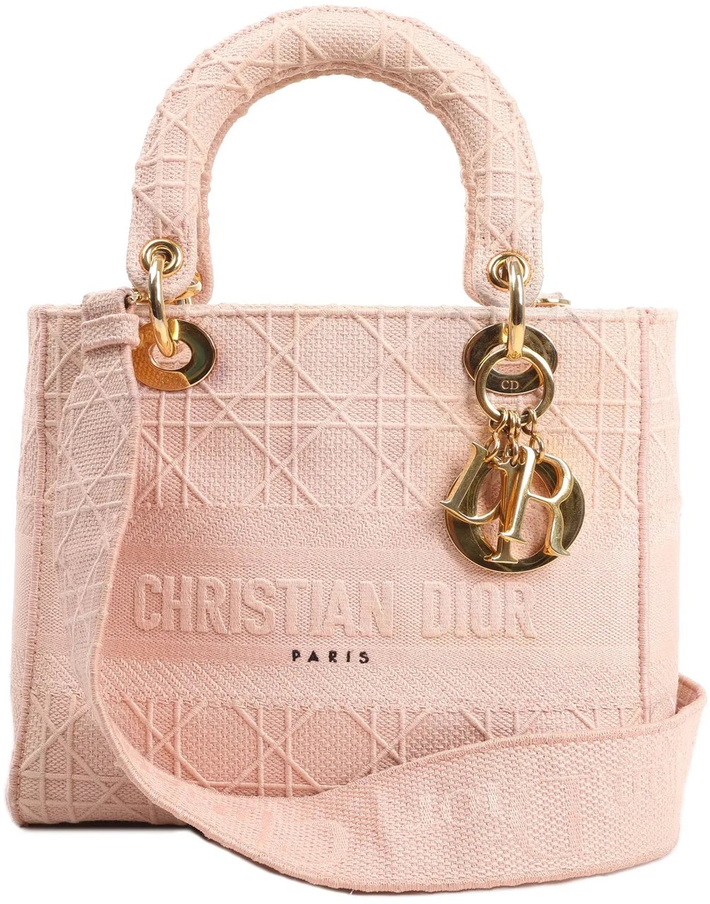 Dior Dior Lady D-Lite Cannage Canvas Medium 2Way Handbag in Pink Roze