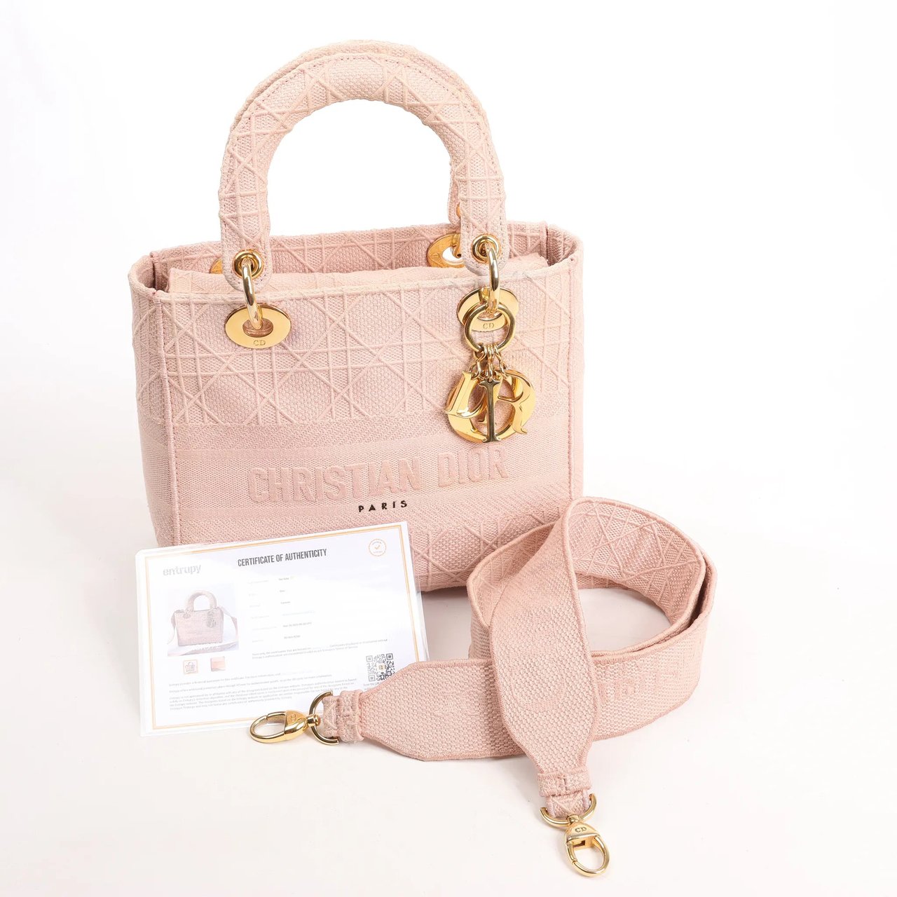 Dior Dior Lady D-Lite Cannage Canvas Medium 2Way Handbag in Pink Roze