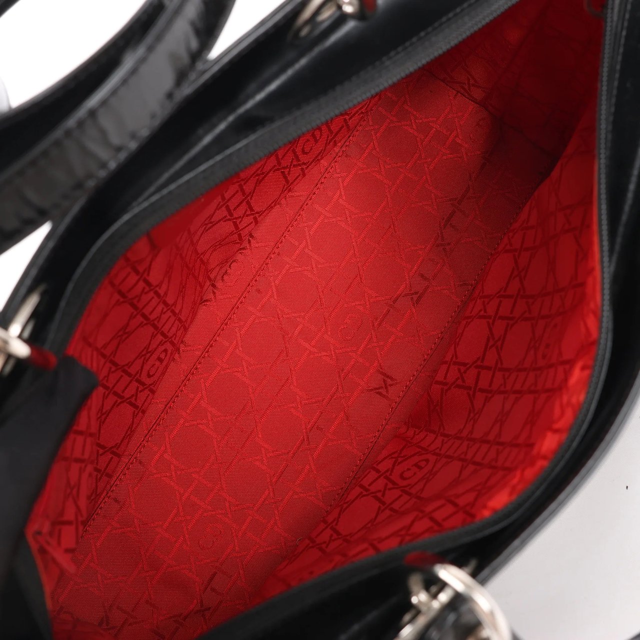 Dior Dior Lady Dior Large Patent Leather 2Way Handbag in Black Zwart