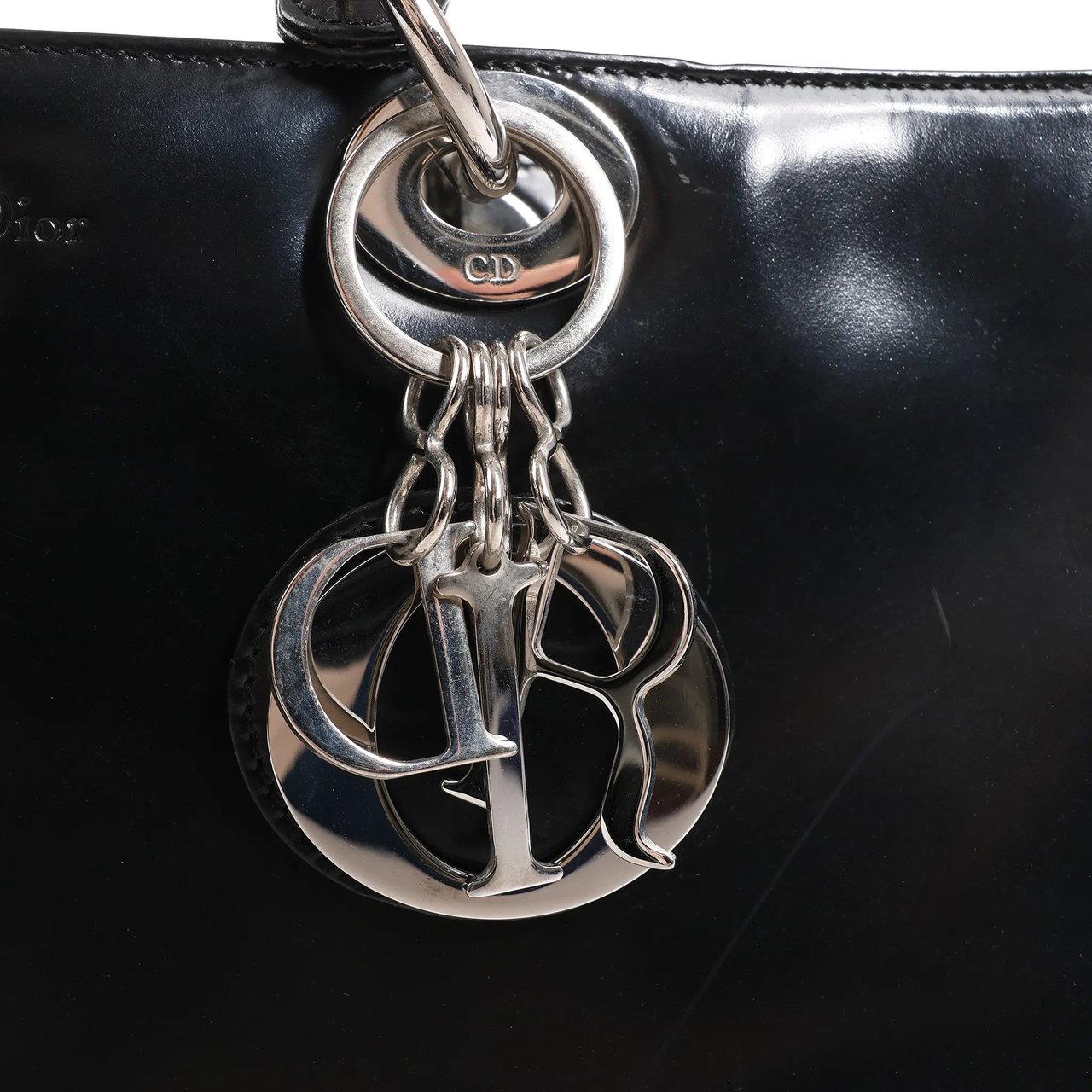 Dior Dior Lady Dior Large Patent Leather 2Way Handbag in Black Zwart