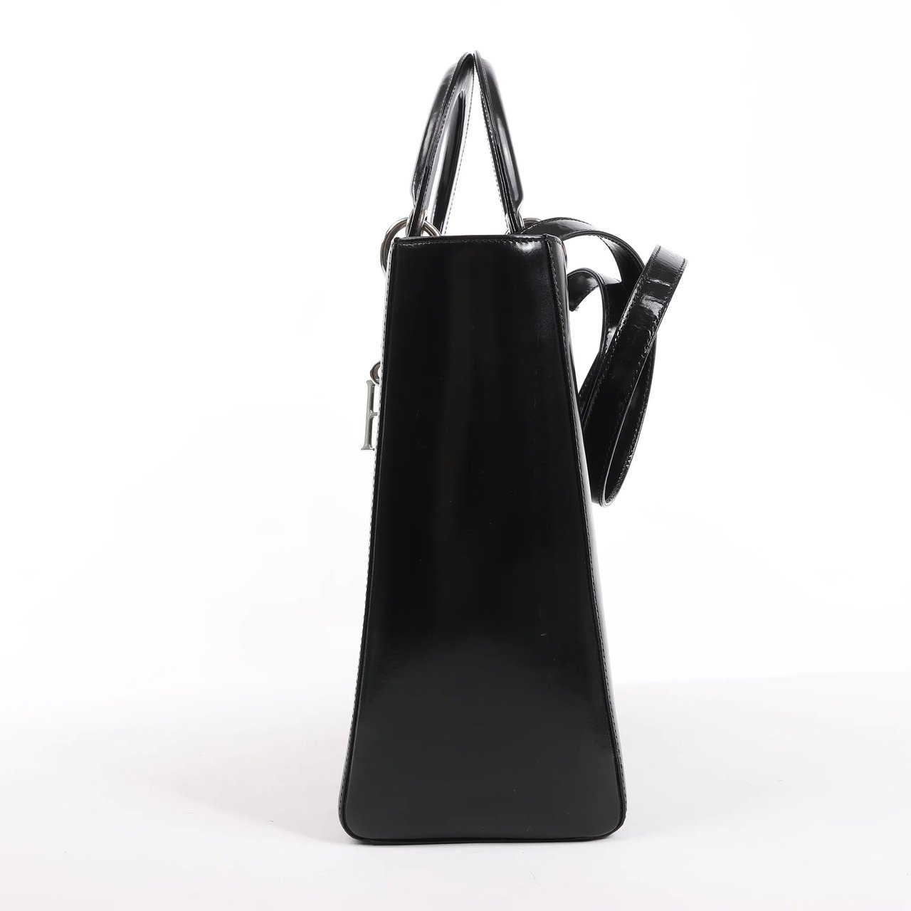 Dior Dior Lady Dior Large Patent Leather 2Way Handbag in Black Zwart