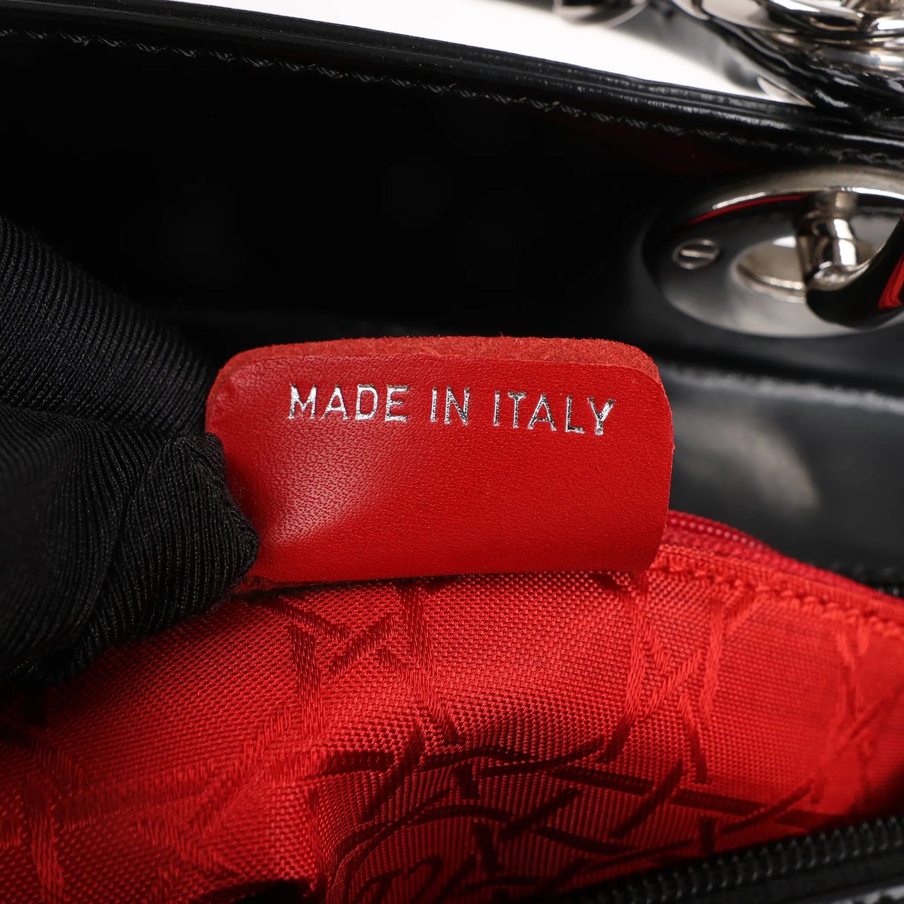 Dior Dior Lady Dior Large Patent Leather 2Way Handbag in Black Zwart