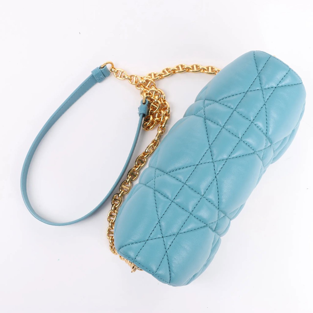 Dior Dior Caro Macrocannage Leather Chain Shoulder Bag in Blue Blauw