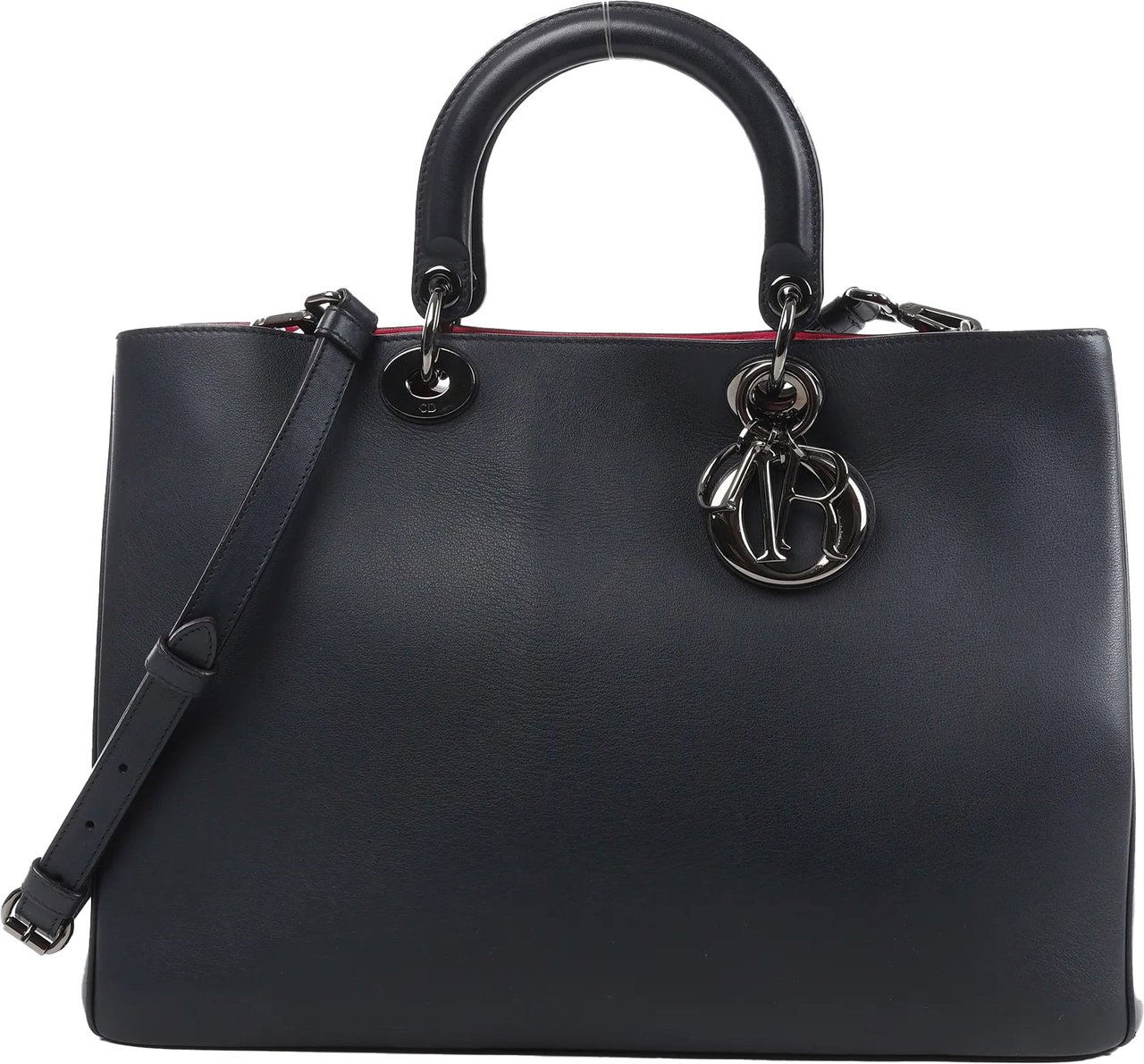 Dior Dior Diorissimo Smooth Leather Large 2Way Handbag in Black x Rose Indien Zwart