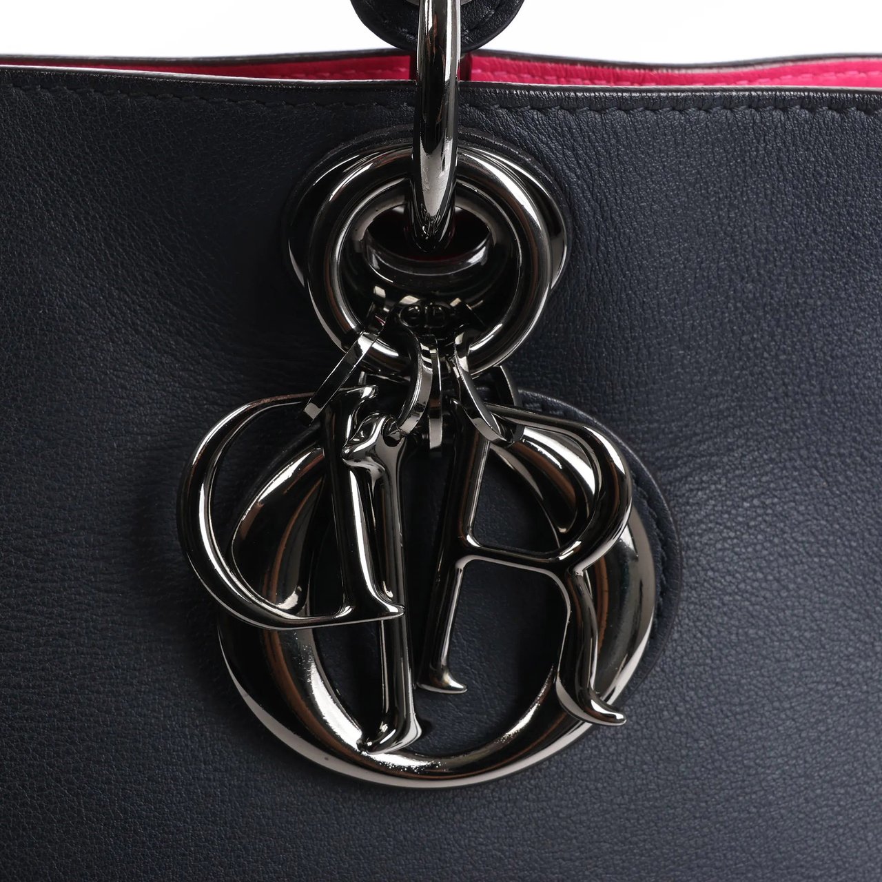 Dior Dior Diorissimo Smooth Leather Large 2Way Handbag in Black x Rose Indien Zwart