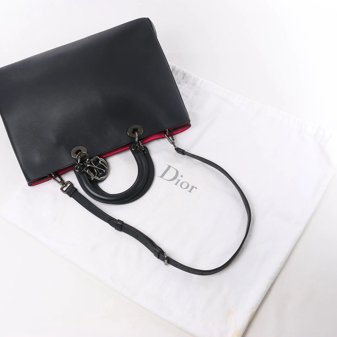 Dior Dior Diorissimo Smooth Leather Large 2Way Handbag in Black x Rose Indien Zwart