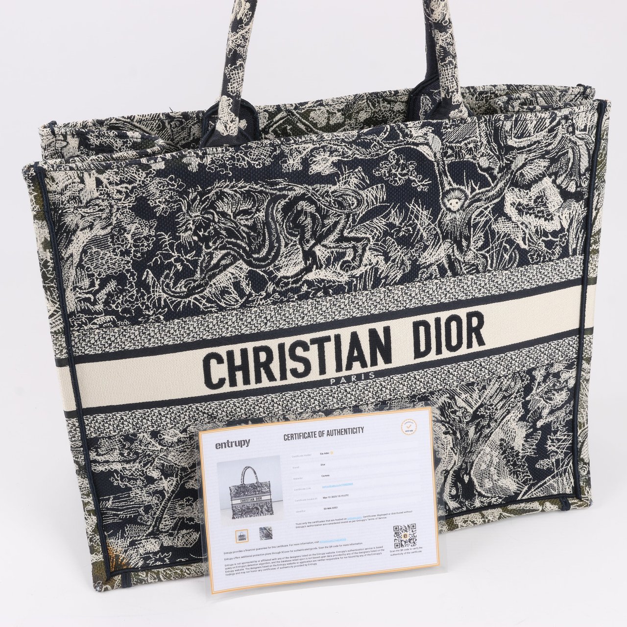 Dior Dior Toile Doo JUY Embroidery Book Large Canvas Tote Bag in Navy Blue Divers