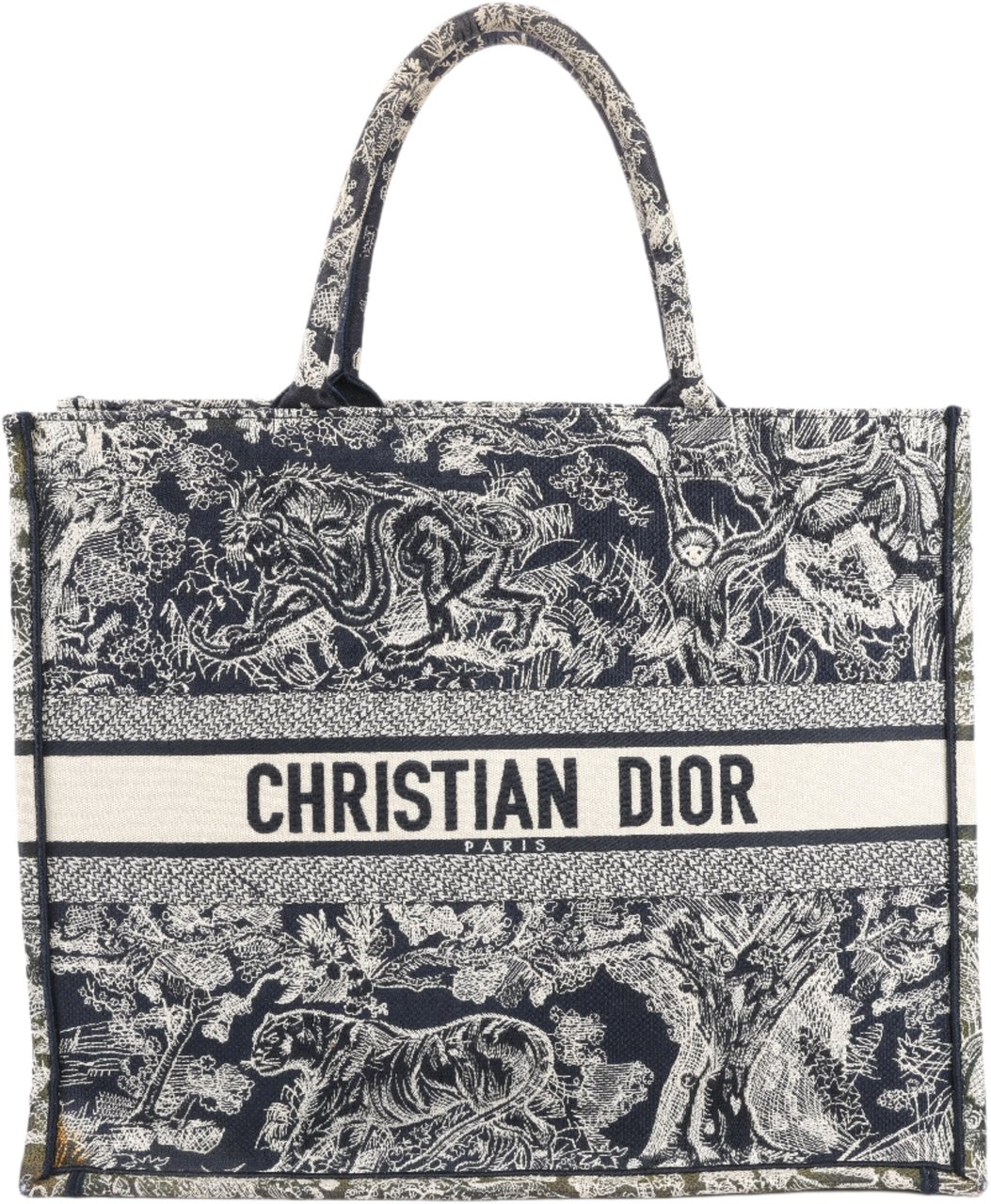 Dior Dior Toile Doo JUY Embroidery Book Large Canvas Tote Bag in Navy Blue Divers