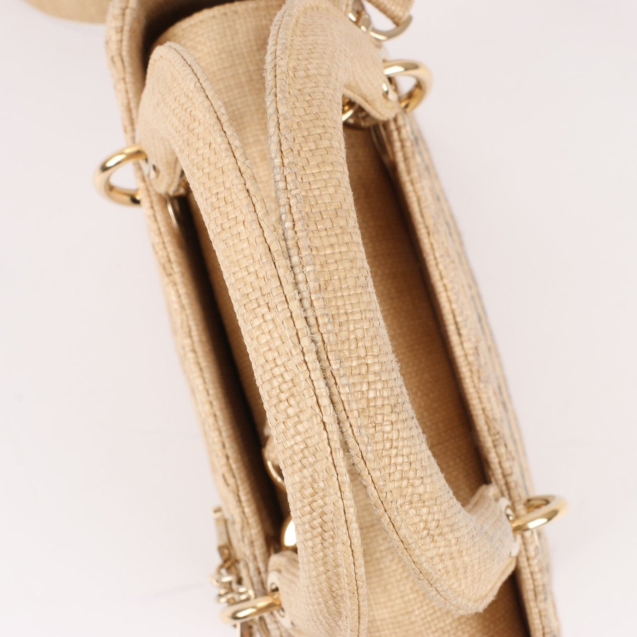 Dior Dior Lady D-Lite Raffia Woven Cannage Embroidered Medium 2Way Handbag in Beige Beige