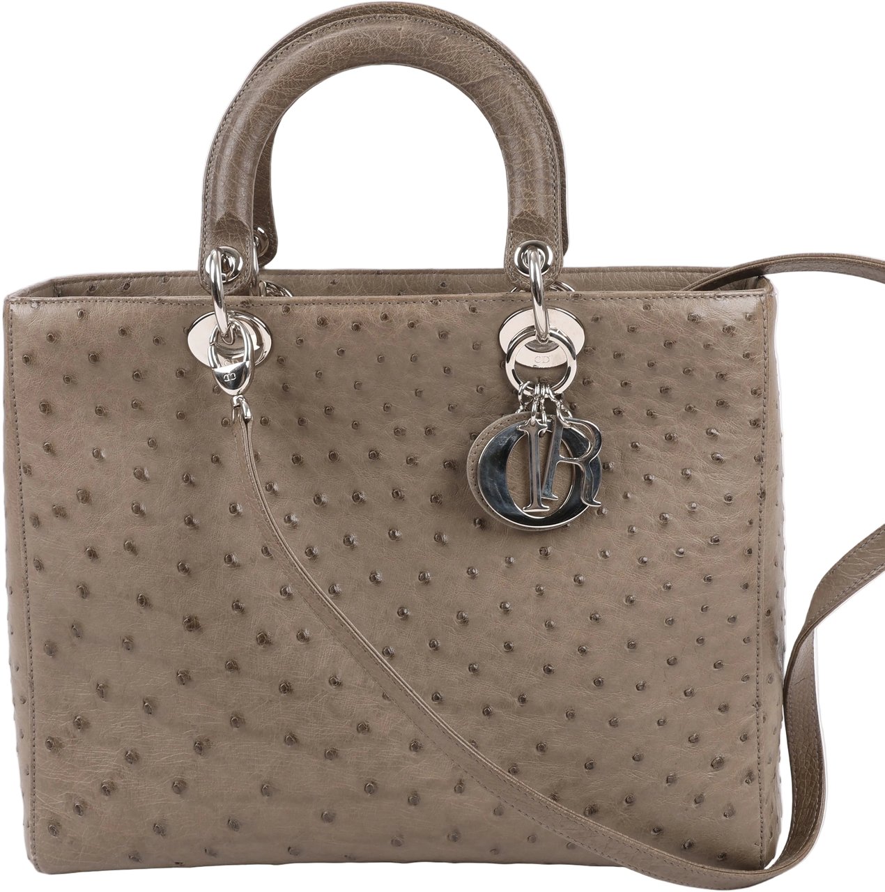 Dior Dior Lady Dior Ostrich Large 2Way Handbag in Brown Bruin