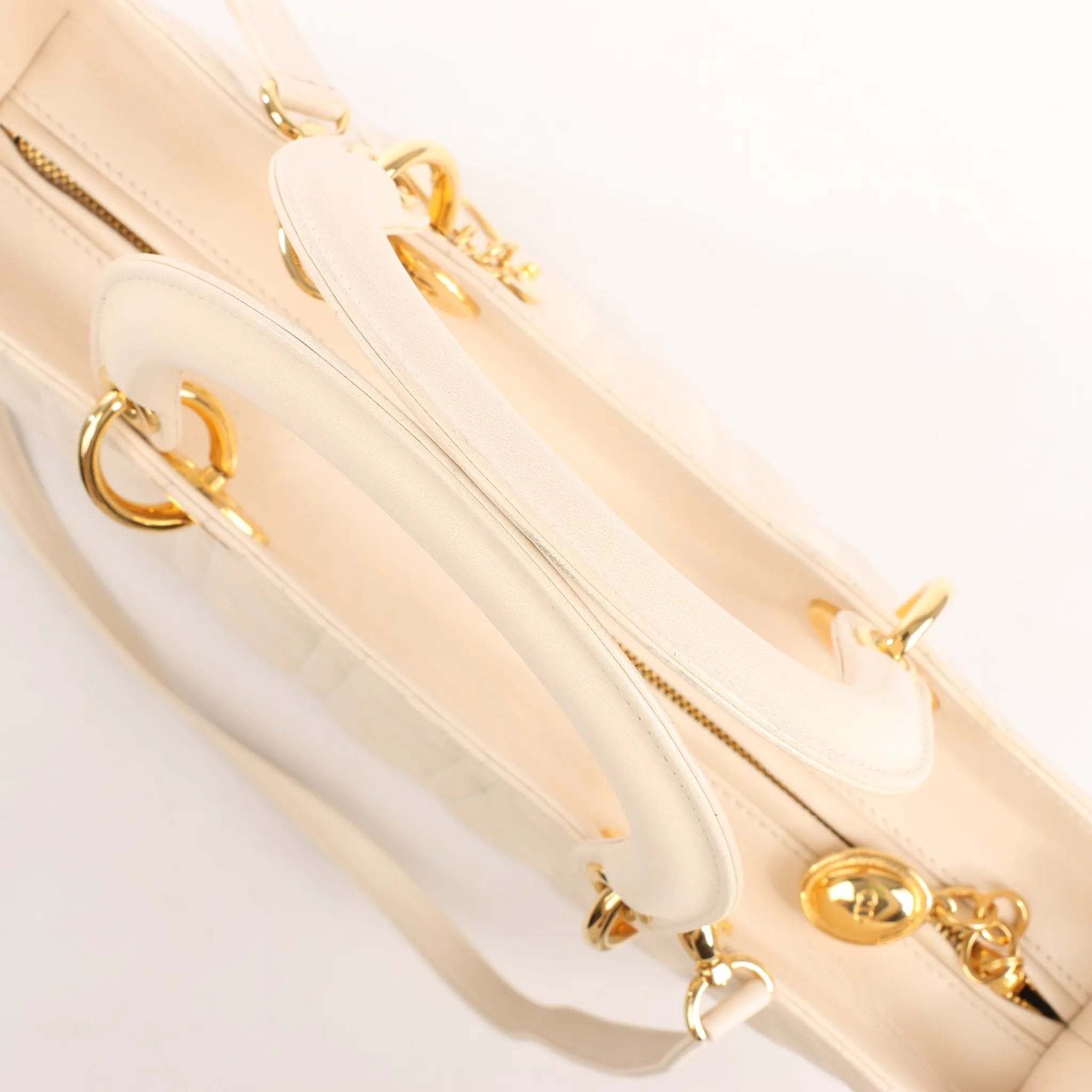 Dior Dior Lady Dior Leather Cannage Large Handbag in Beige Beige