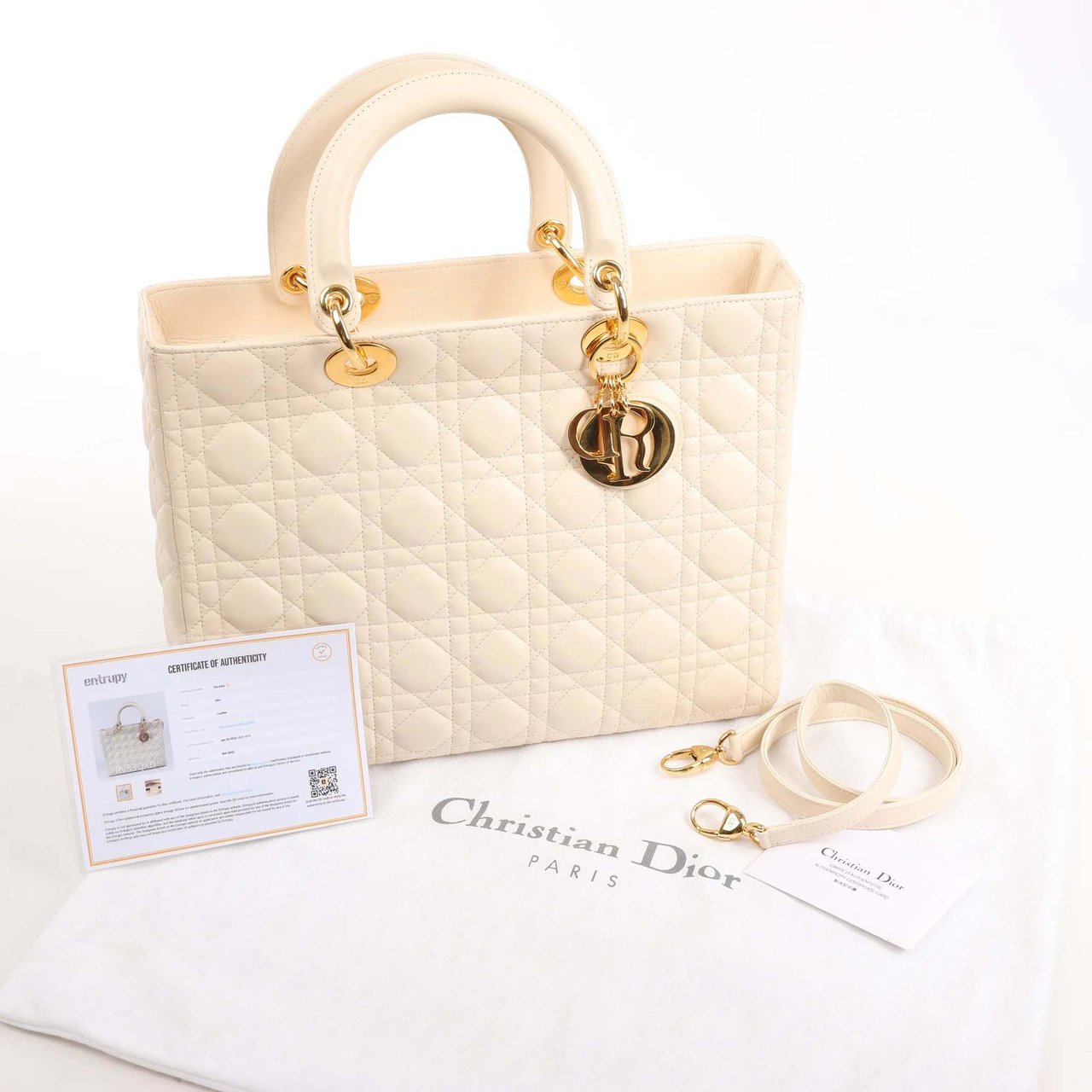 Dior Dior Lady Dior Leather Cannage Large Handbag in Beige Beige