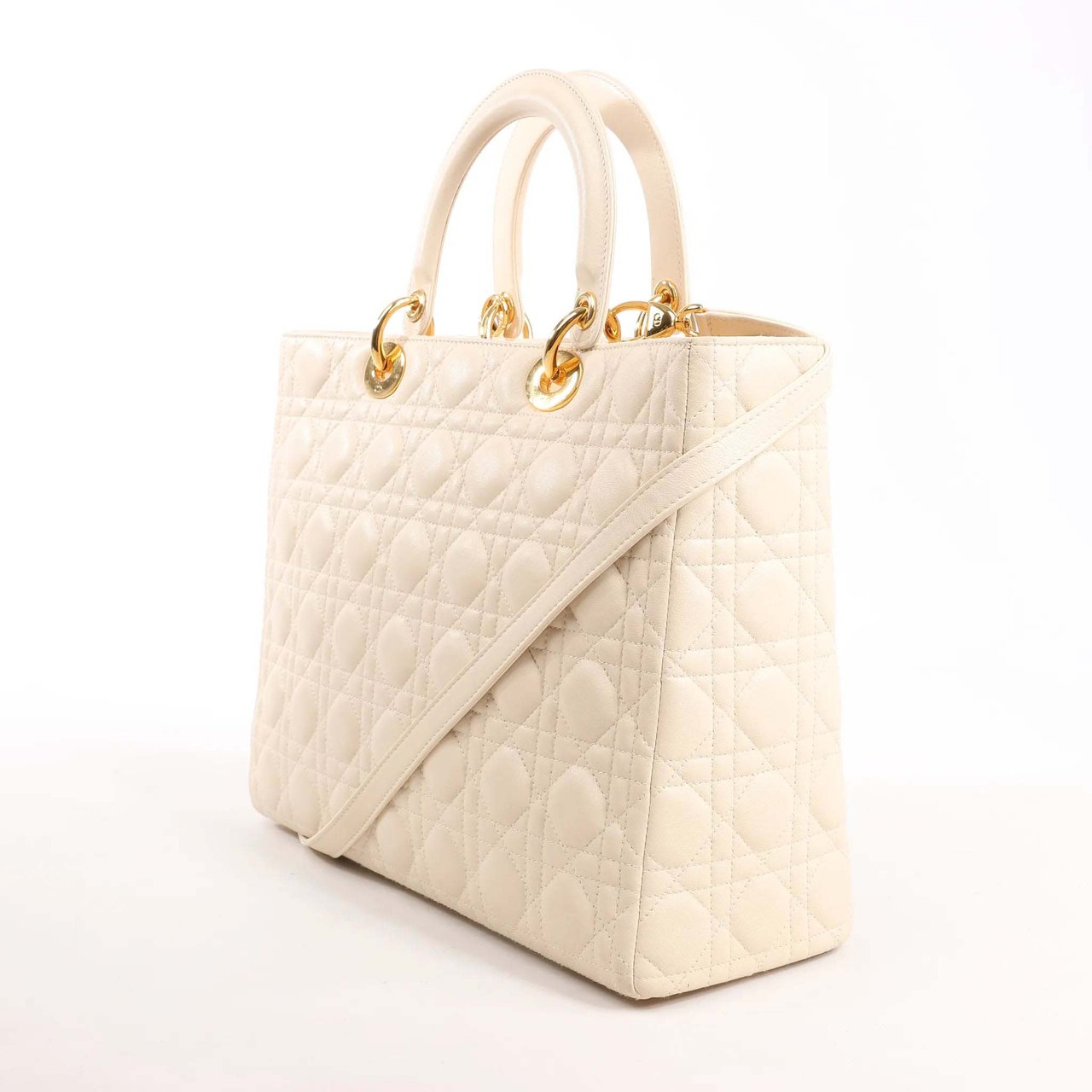 Dior Dior Lady Dior Leather Cannage Large Handbag in Beige Beige