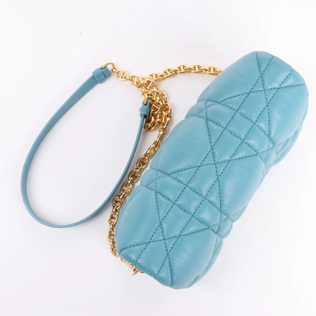 Dior Dior Caro Macrocannage Leather Chain Shoulder Bag in Blue Blauw