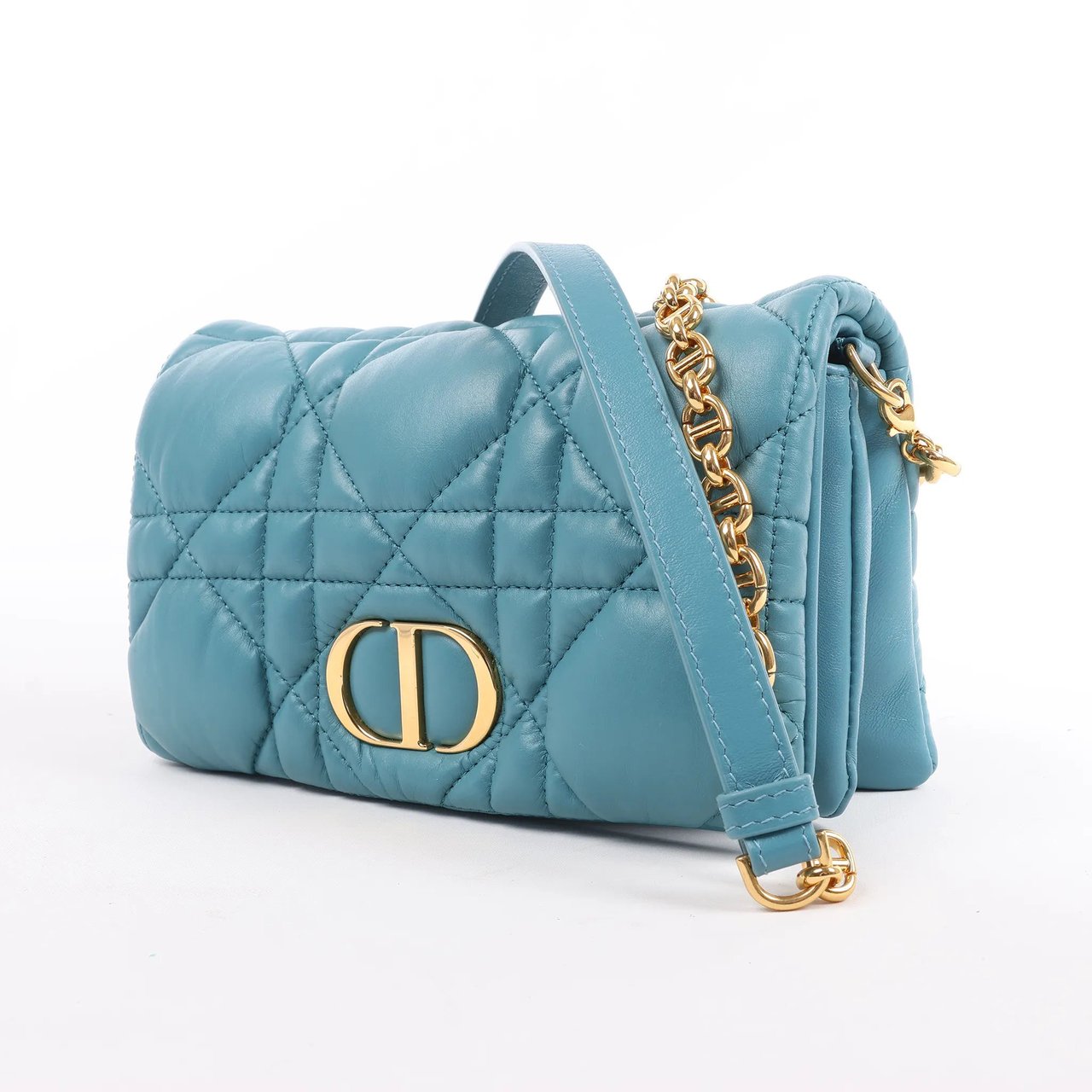 Dior Dior Caro Macrocannage Leather Chain Shoulder Bag in Blue Blauw