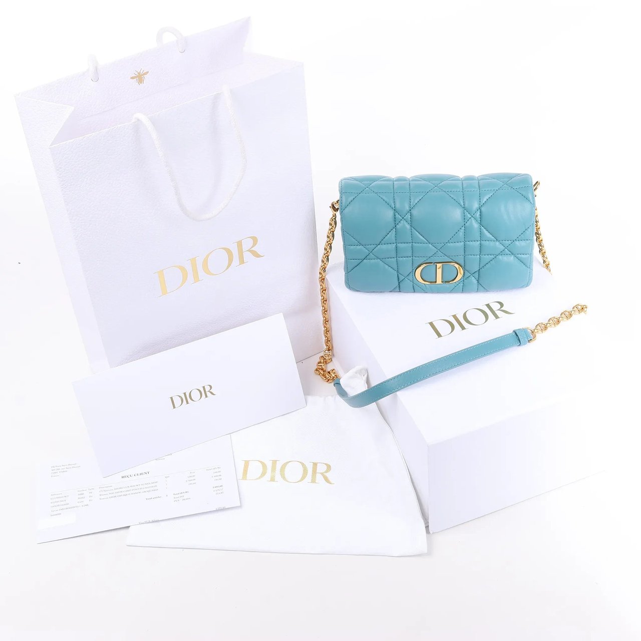 Dior Dior Caro Macrocannage Leather Chain Shoulder Bag in Blue Blauw