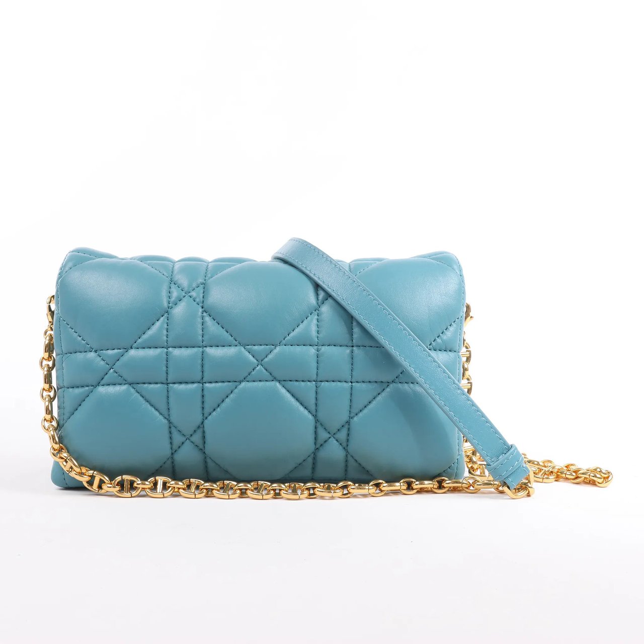 Dior Dior Caro Macrocannage Leather Chain Shoulder Bag in Blue Blauw
