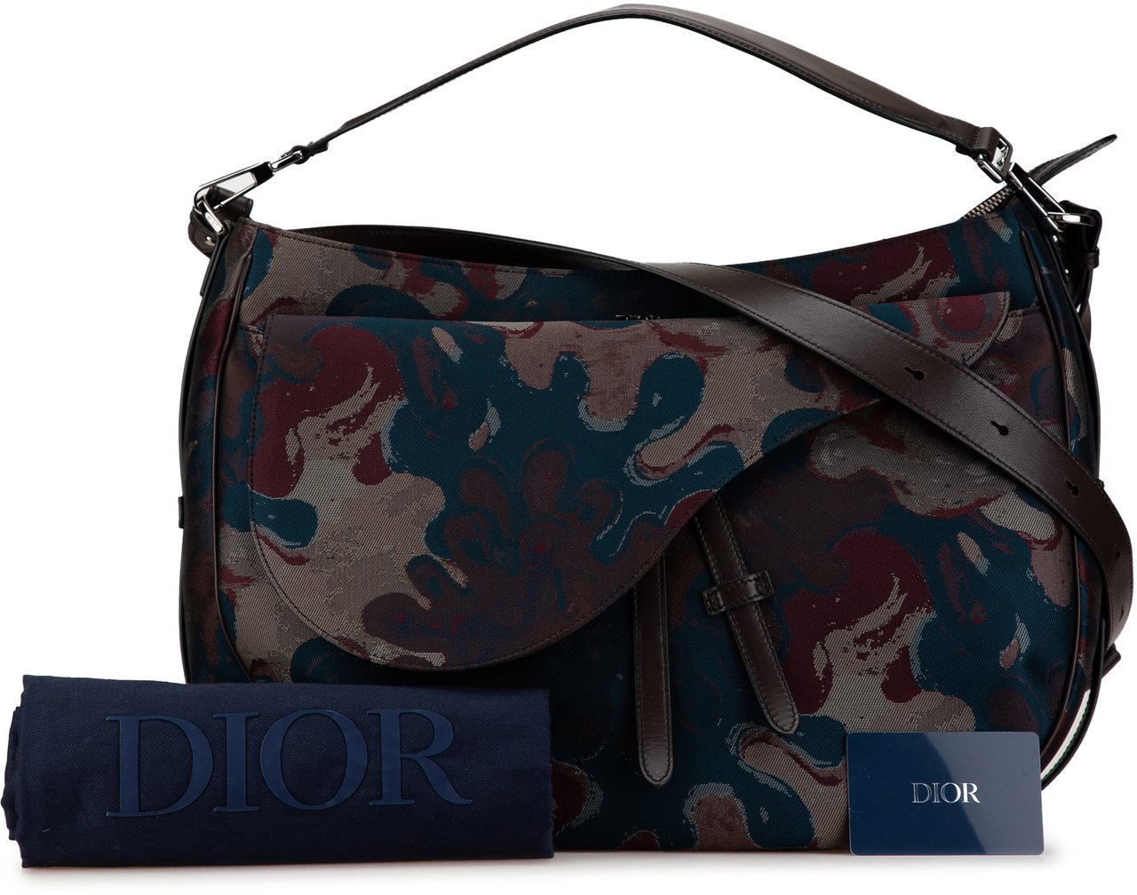 Dior Peter Doig Denim Camouflage Soft Saddle Bag Bruin