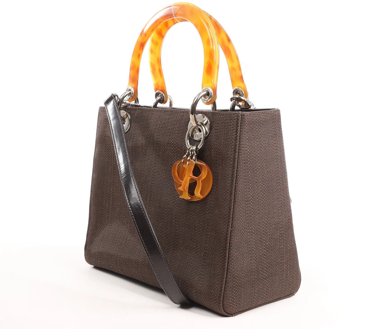 Dior Dior Lady Dior Cannage Nylon x Leather 2Way Handbag in Brown Bruin