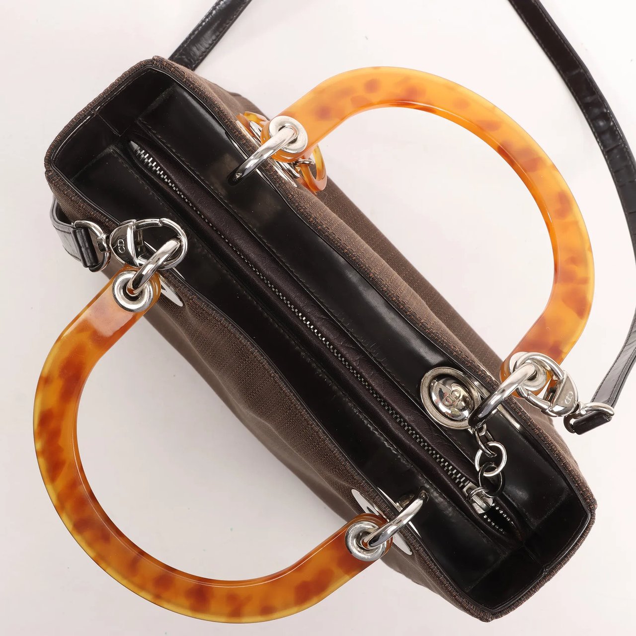 Dior Dior Lady Dior Cannage Nylon x Leather 2Way Handbag in Brown Bruin