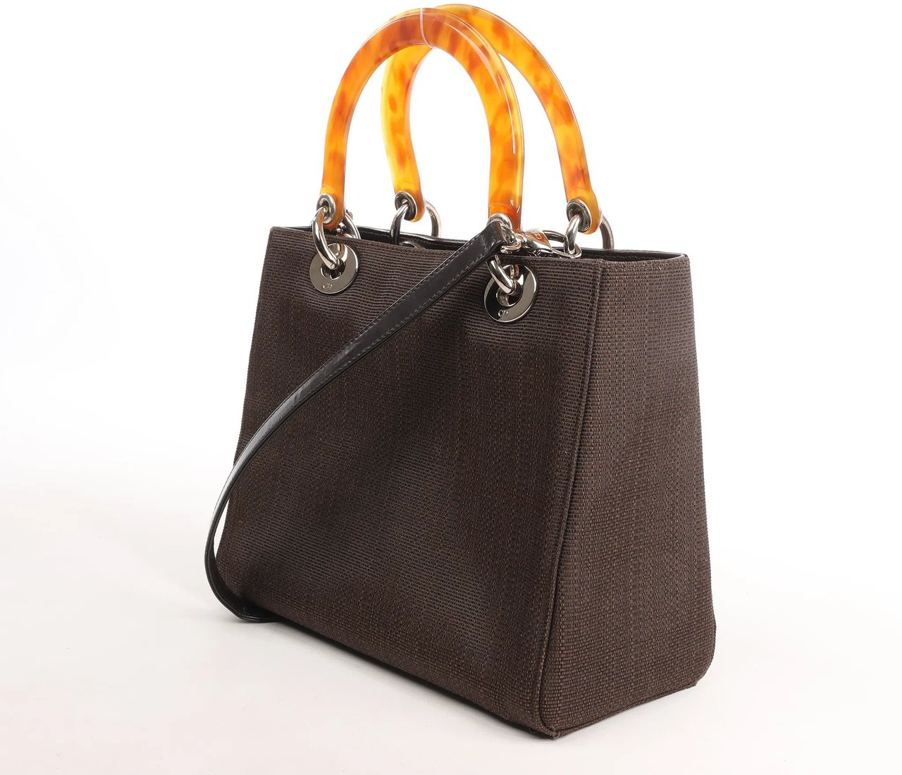 Dior Dior Lady Dior Cannage Nylon x Leather 2Way Handbag in Brown Bruin