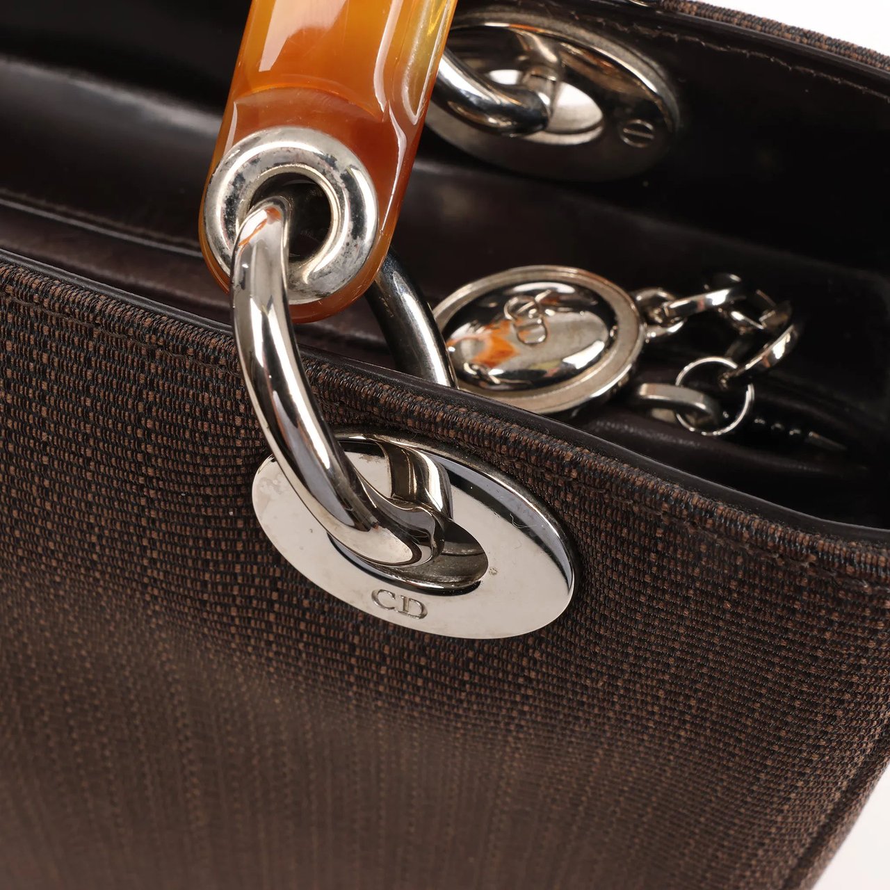 Dior Dior Lady Dior Cannage Nylon x Leather 2Way Handbag in Brown Bruin