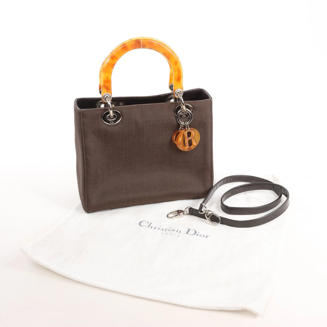 Dior Dior Lady Dior Cannage Nylon x Leather 2Way Handbag in Brown Bruin