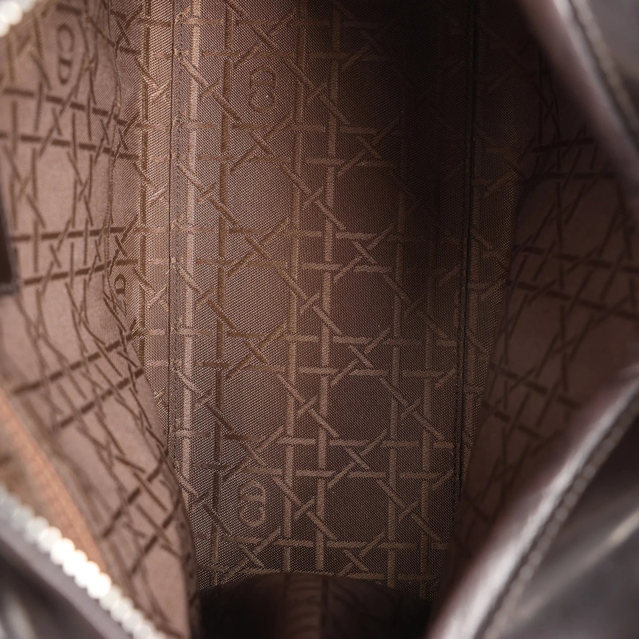 Dior Dior Lady Dior Cannage Nylon x Leather 2Way Handbag in Brown Bruin