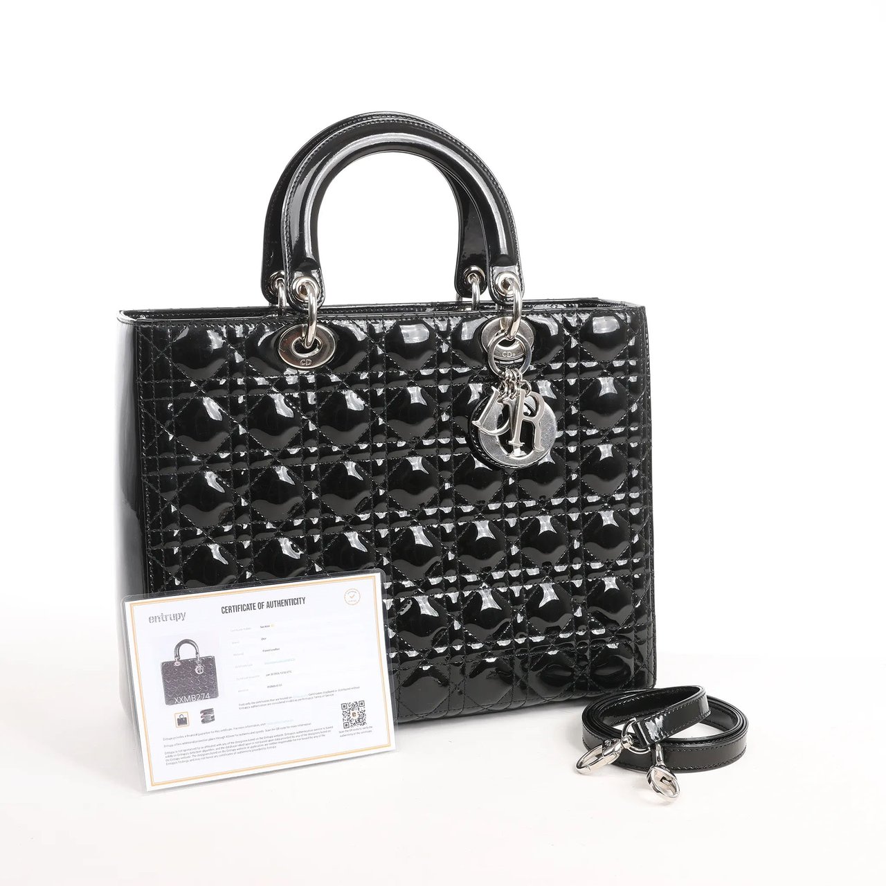 Dior Dior Lady Dior Large Patent Leather Cannage 2Way Handbag in Black Zwart