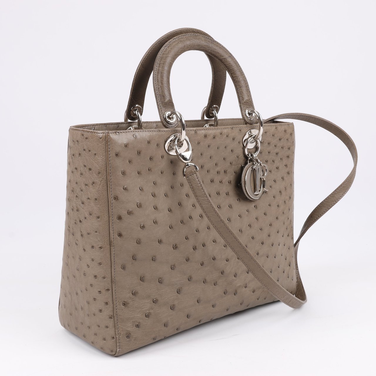 Dior Dior Lady Dior Ostrich Large 2Way Handbag in Brown Bruin