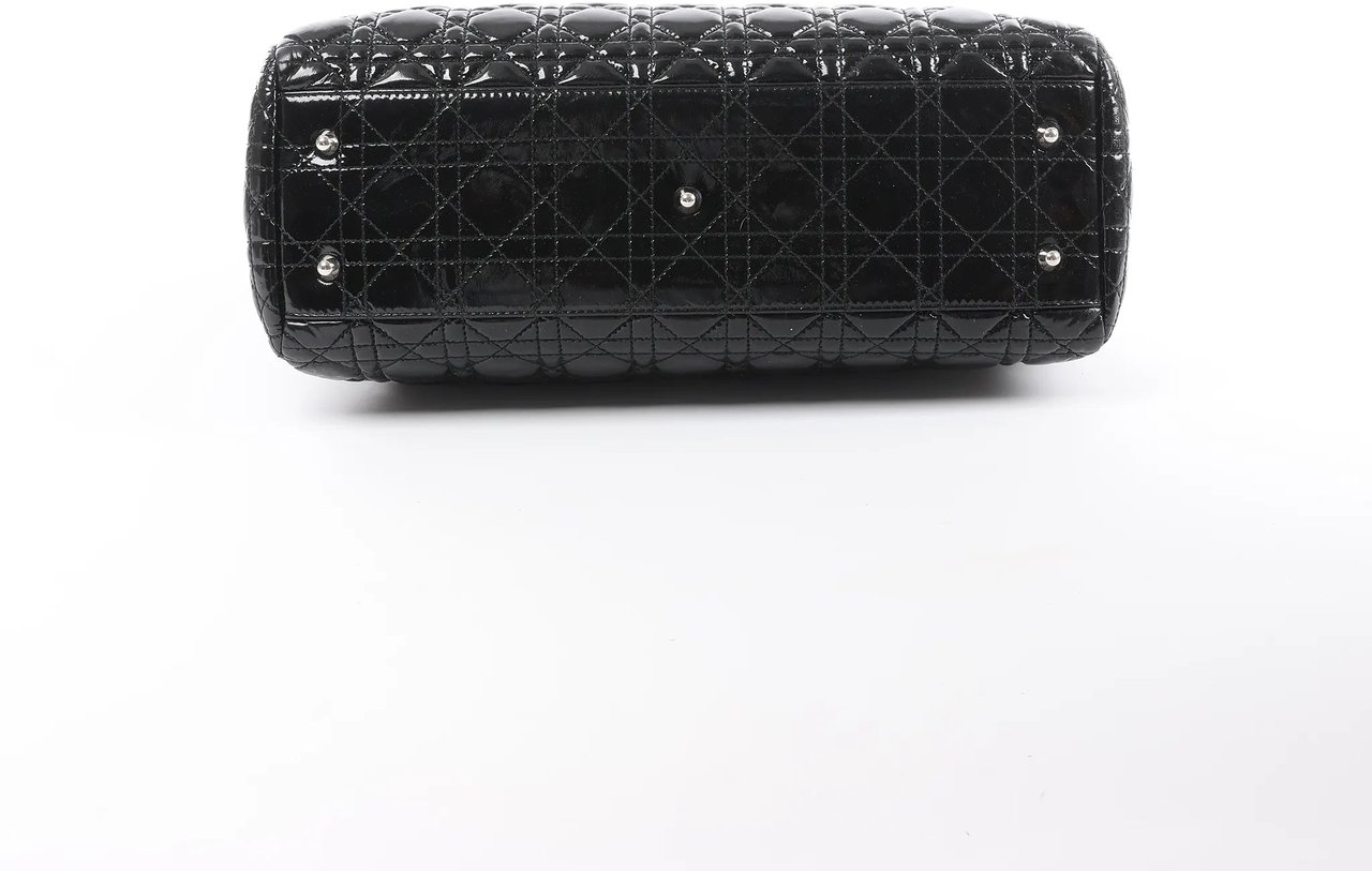 Dior Dior Soft Lady Dior Patent Leather Cannage Large Shoulder Bag in Black Zwart