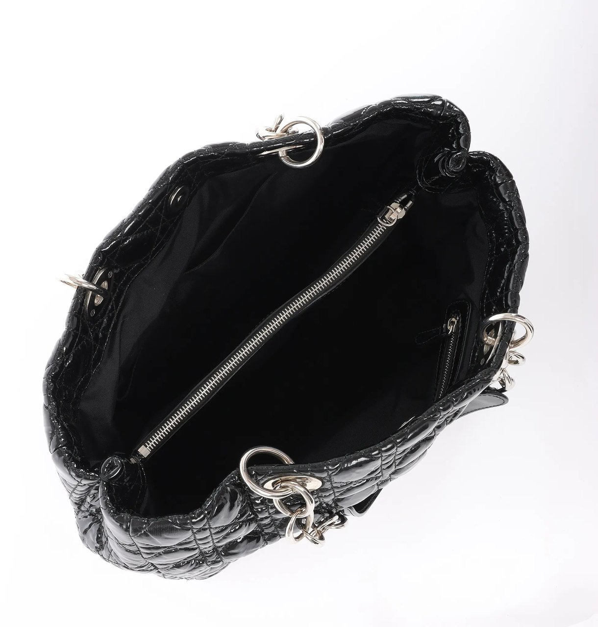 Dior Dior Soft Lady Dior Patent Leather Cannage Large Shoulder Bag in Black Zwart