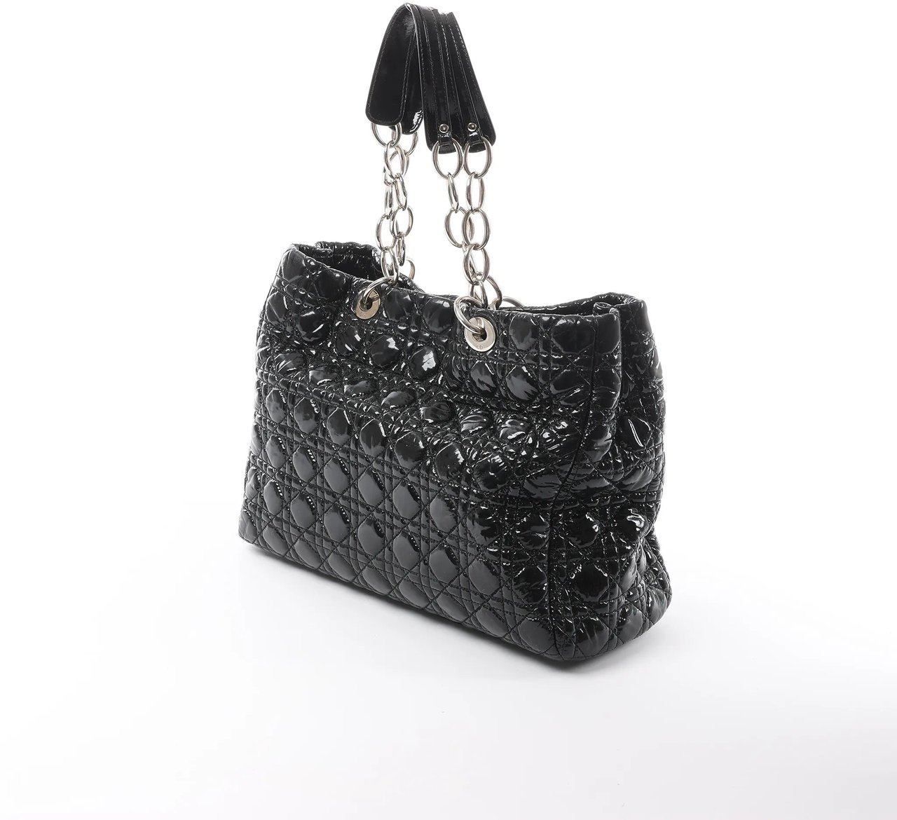 Dior Dior Soft Lady Dior Patent Leather Cannage Large Shoulder Bag in Black Zwart