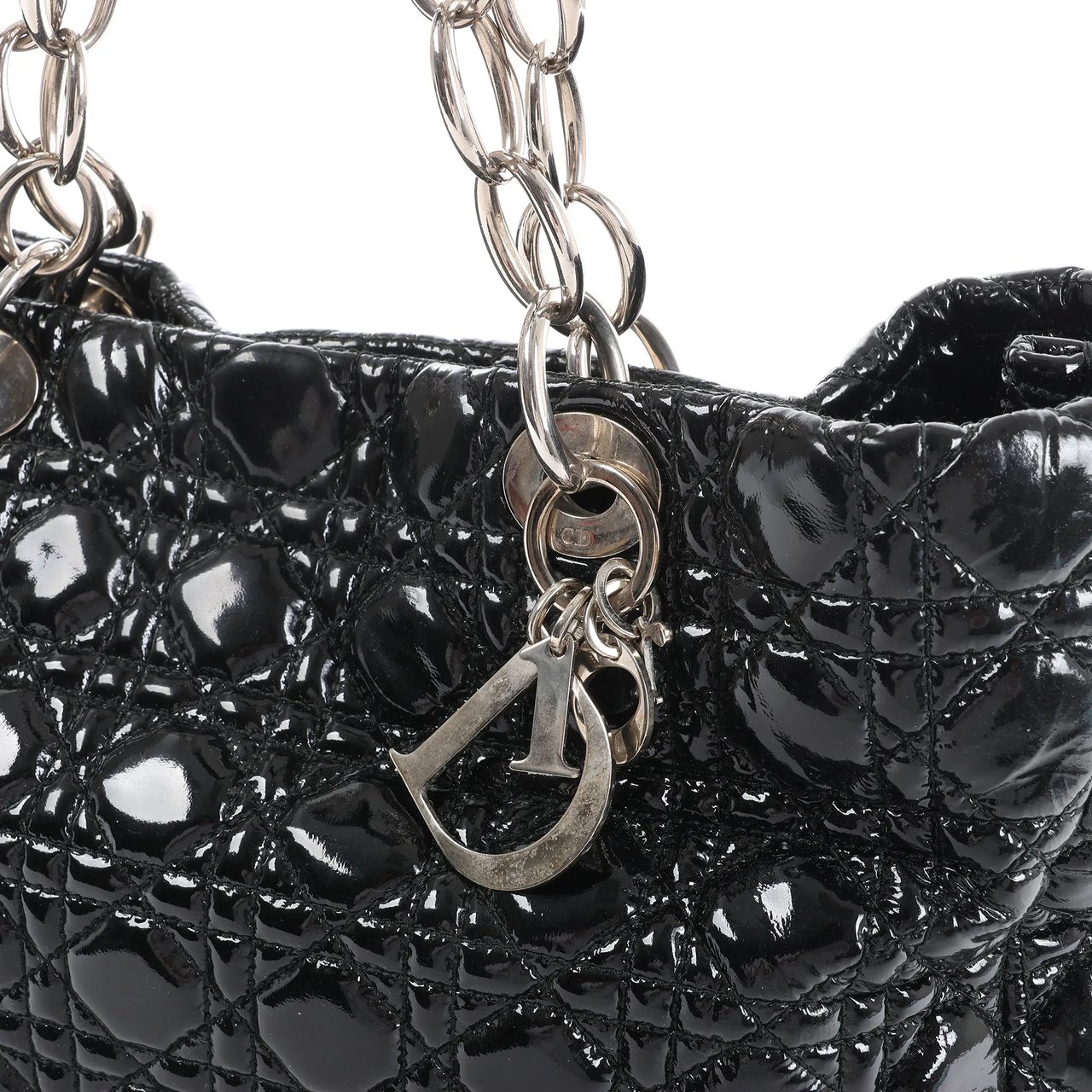 Dior Dior Soft Lady Dior Patent Leather Cannage Large Shoulder Bag in Black Zwart