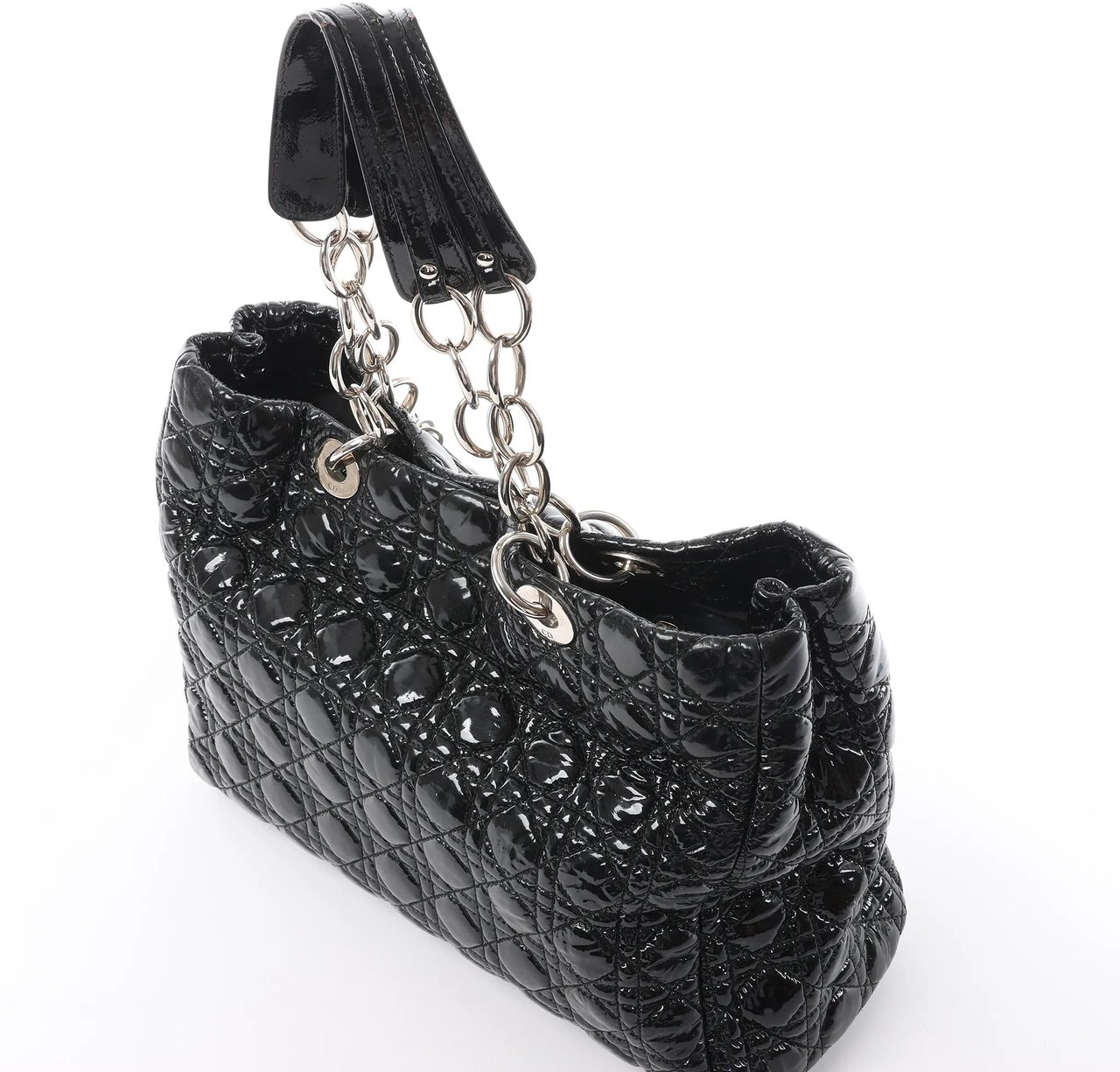 Dior Dior Soft Lady Dior Patent Leather Cannage Large Shoulder Bag in Black Zwart