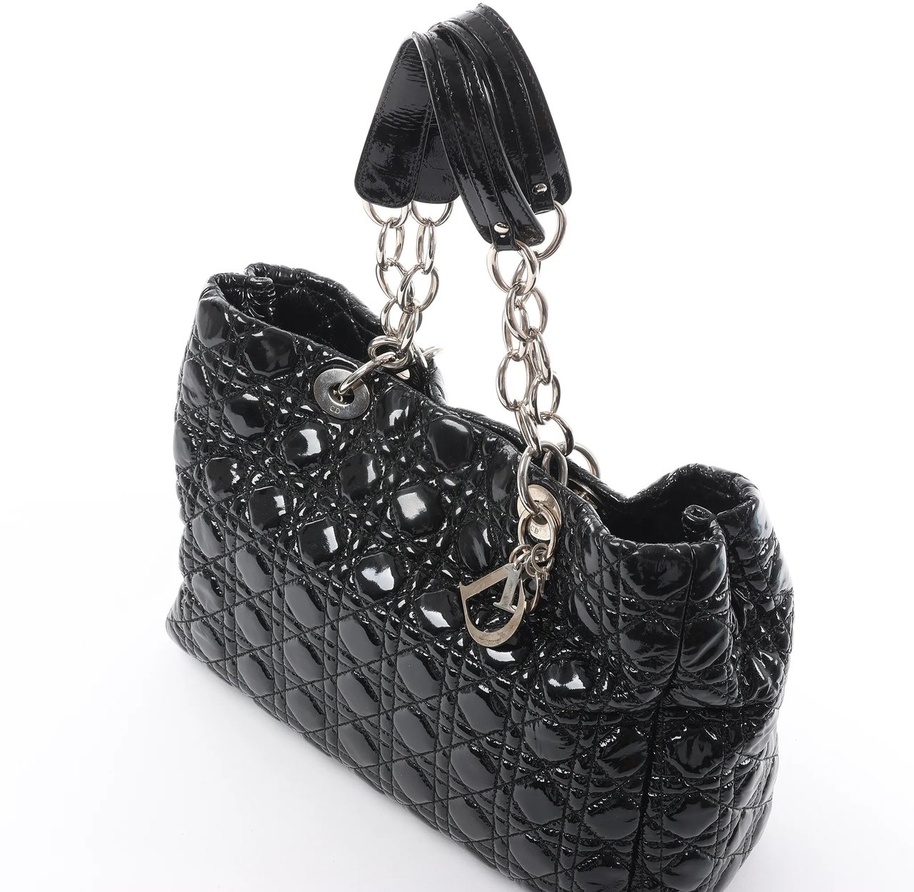 Dior Dior Soft Lady Dior Patent Leather Cannage Large Shoulder Bag in Black Zwart