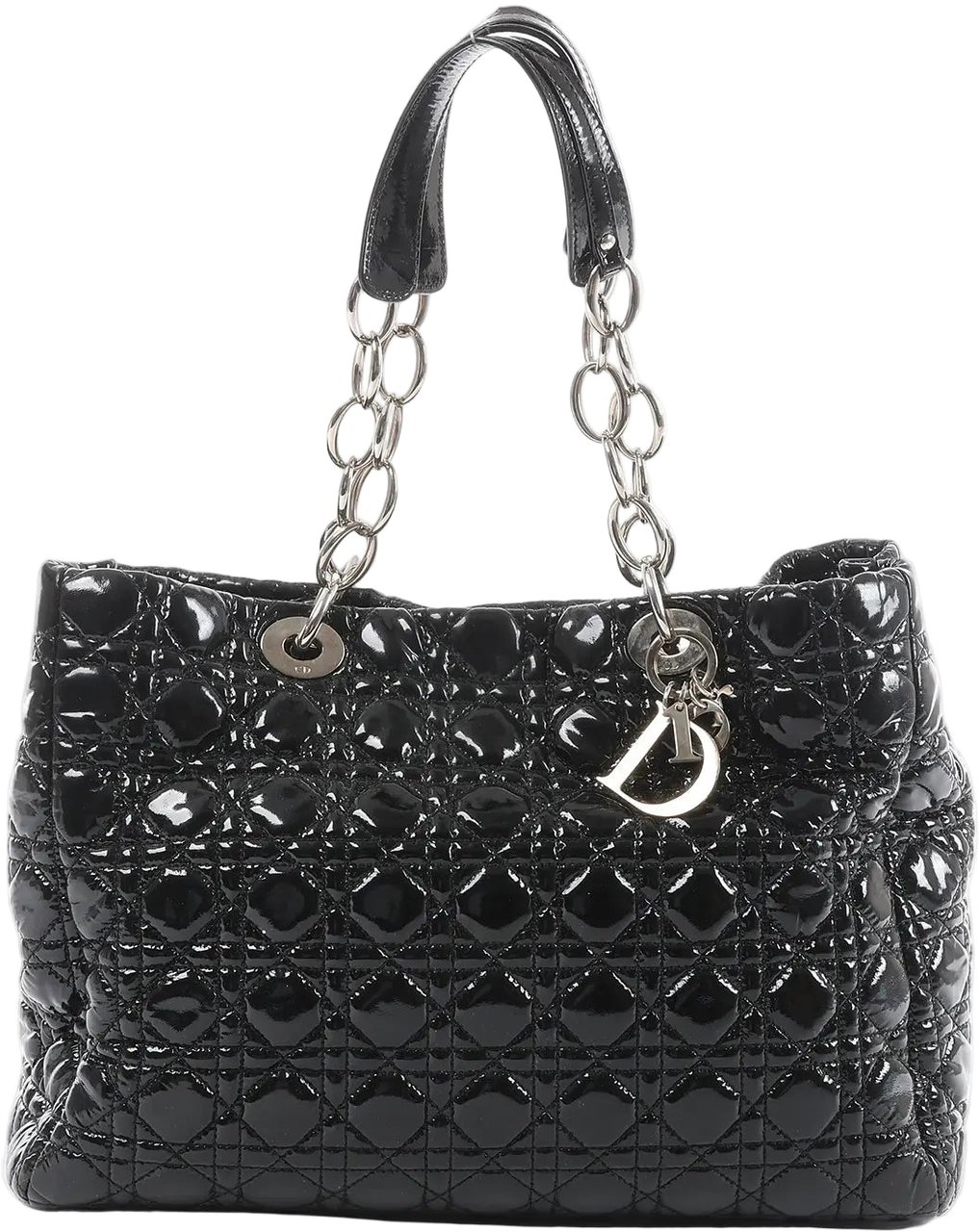 Dior Dior Soft Lady Dior Patent Leather Cannage Large Shoulder Bag in Black Zwart
