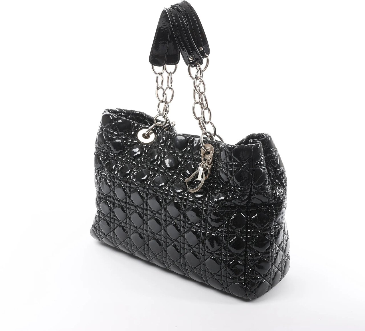 Dior Dior Soft Lady Dior Patent Leather Cannage Large Shoulder Bag in Black Zwart