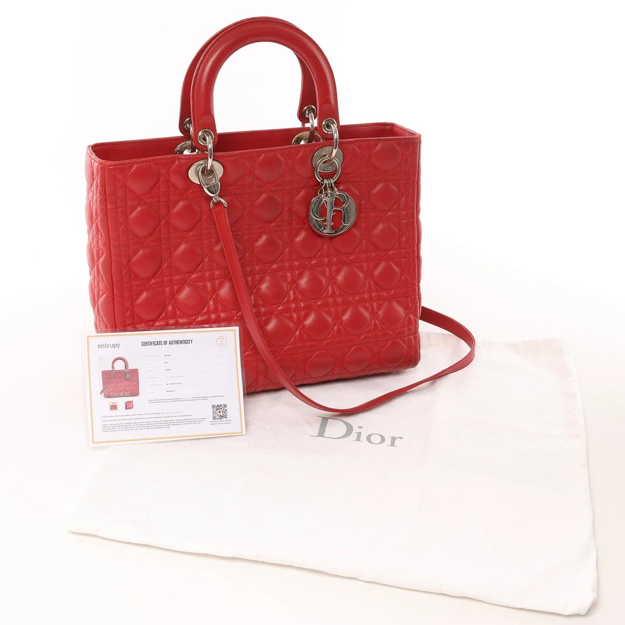 Dior Dior Lady Dior Leather Cannage Large 2Way Handbag in Red Rood