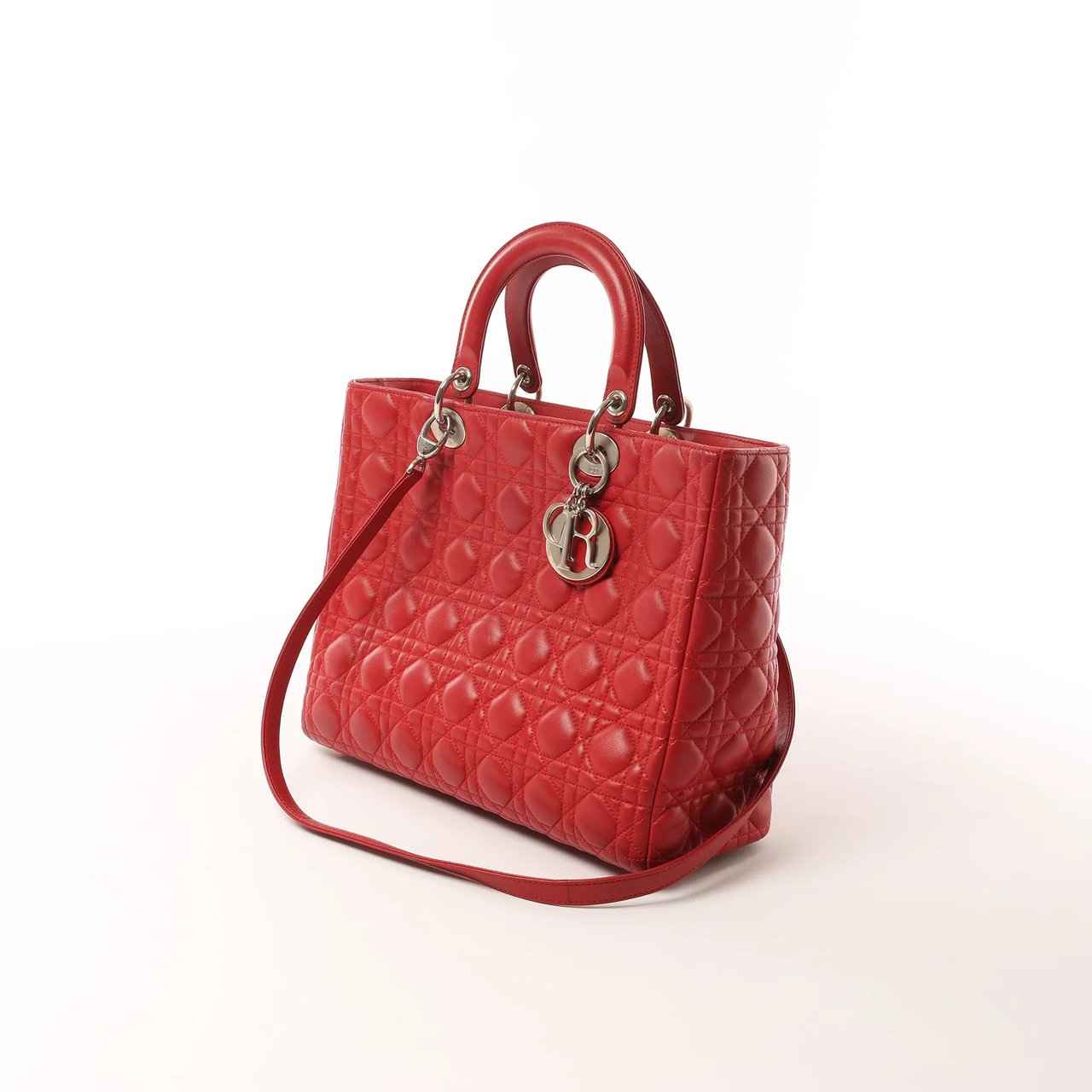 Dior Dior Lady Dior Leather Cannage Large 2Way Handbag in Red Rood