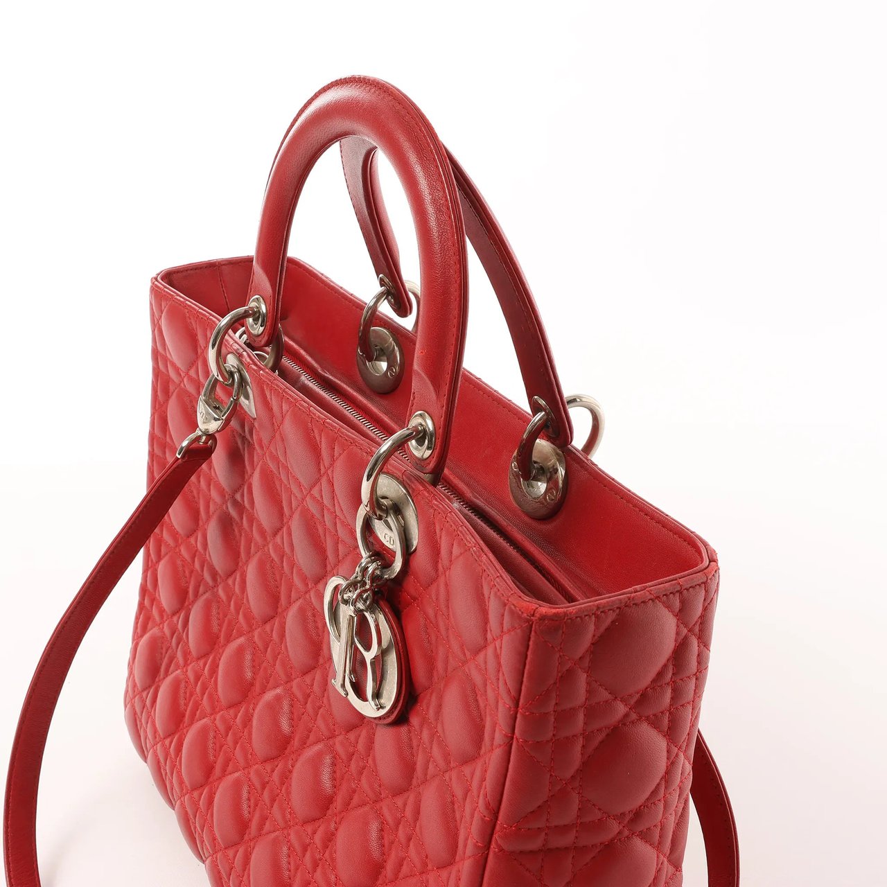 Dior Dior Lady Dior Leather Cannage Large 2Way Handbag in Red Rood