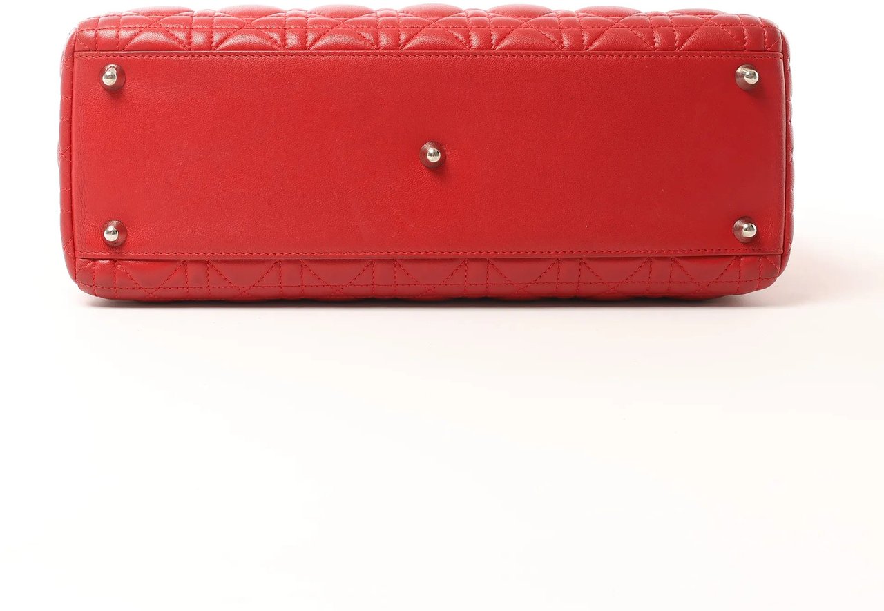 Dior Dior Lady Dior Leather Cannage Large 2Way Handbag in Red Rood