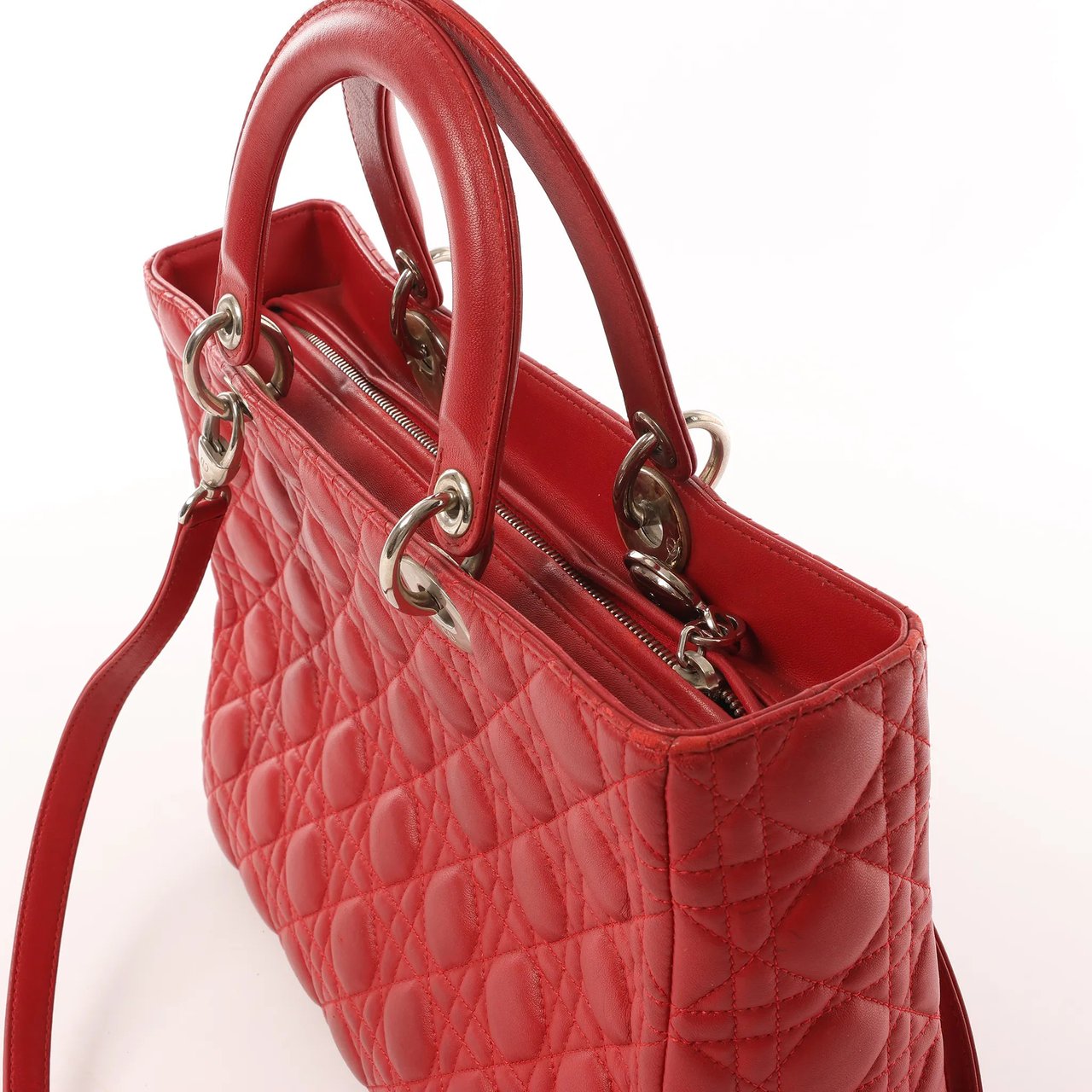 Dior Dior Lady Dior Leather Cannage Large 2Way Handbag in Red Rood
