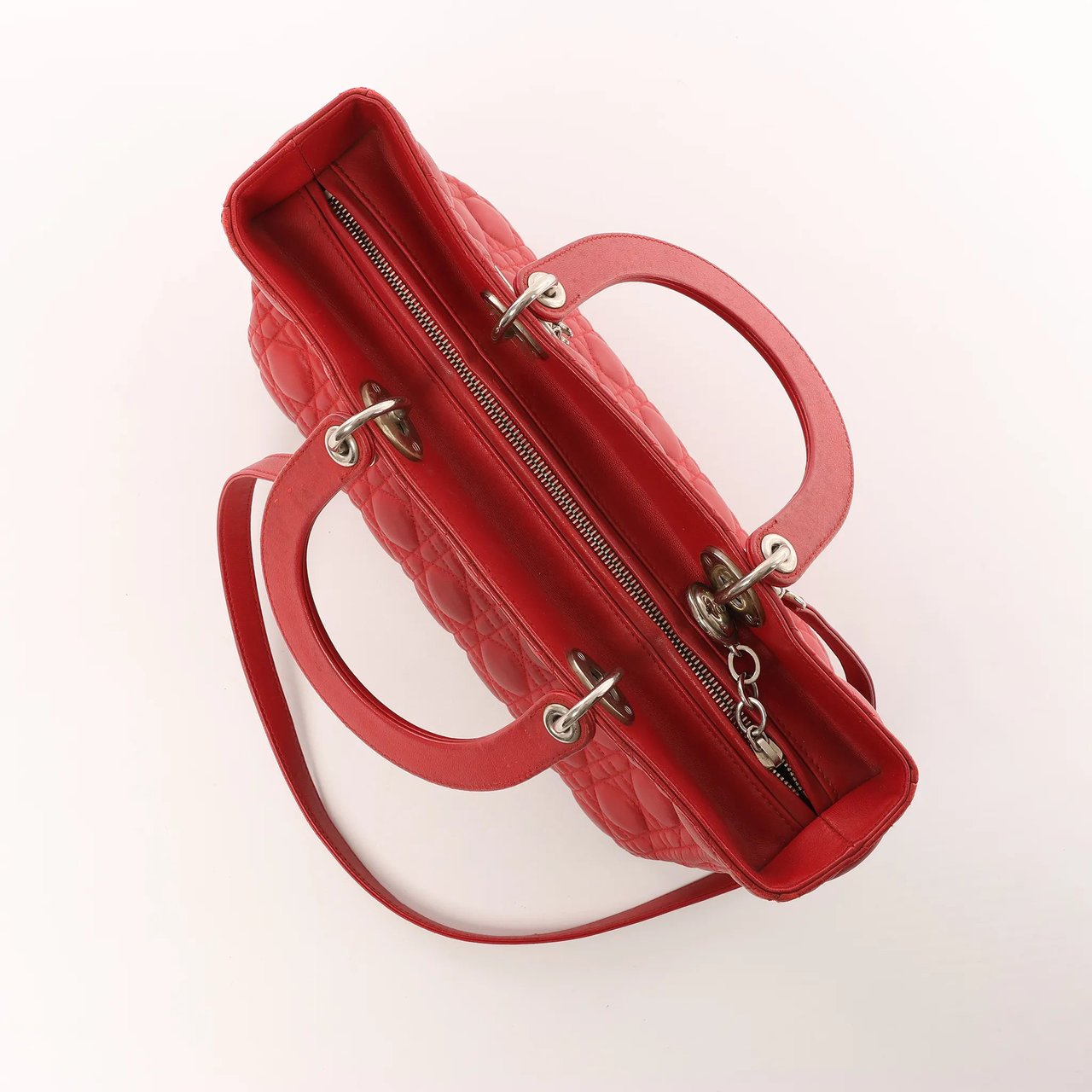 Dior Dior Lady Dior Leather Cannage Large 2Way Handbag in Red Rood