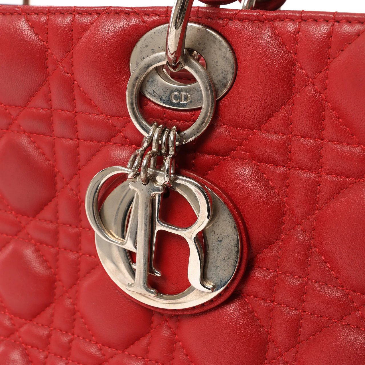 Dior Dior Lady Dior Leather Cannage Large 2Way Handbag in Red Rood