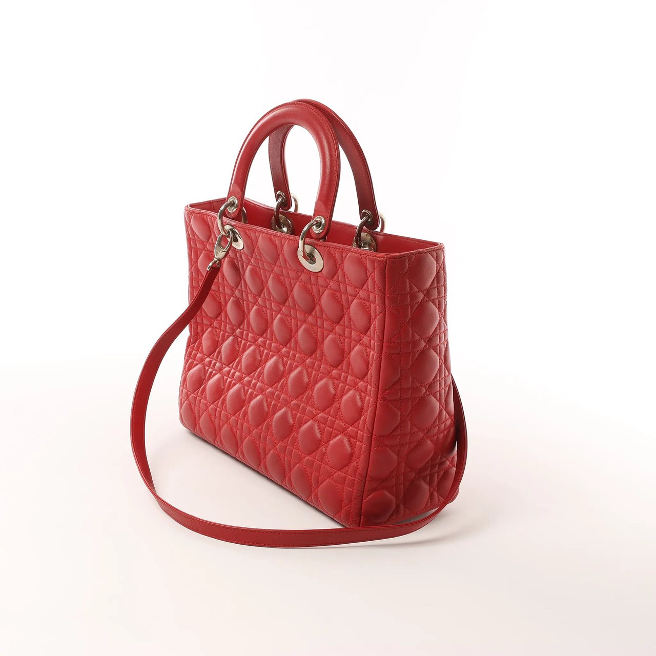 Dior Dior Lady Dior Leather Cannage Large 2Way Handbag in Red Rood
