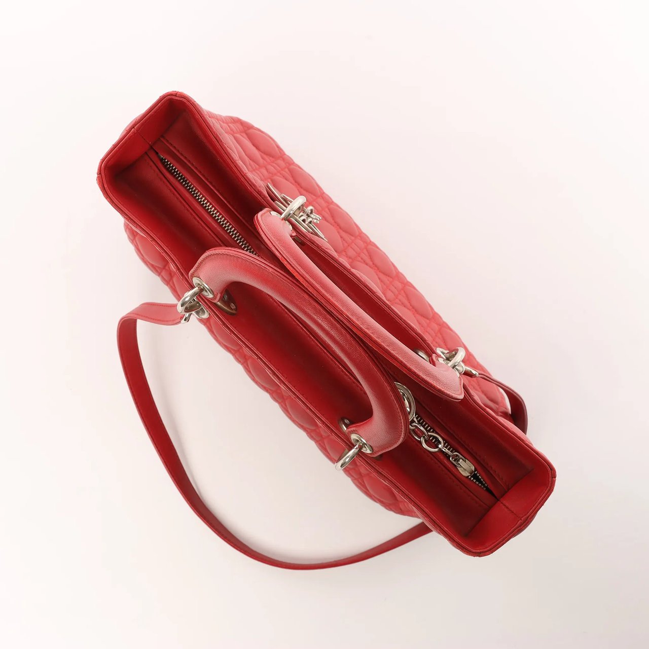 Dior Dior Lady Dior Leather Cannage Large 2Way Handbag in Red Rood